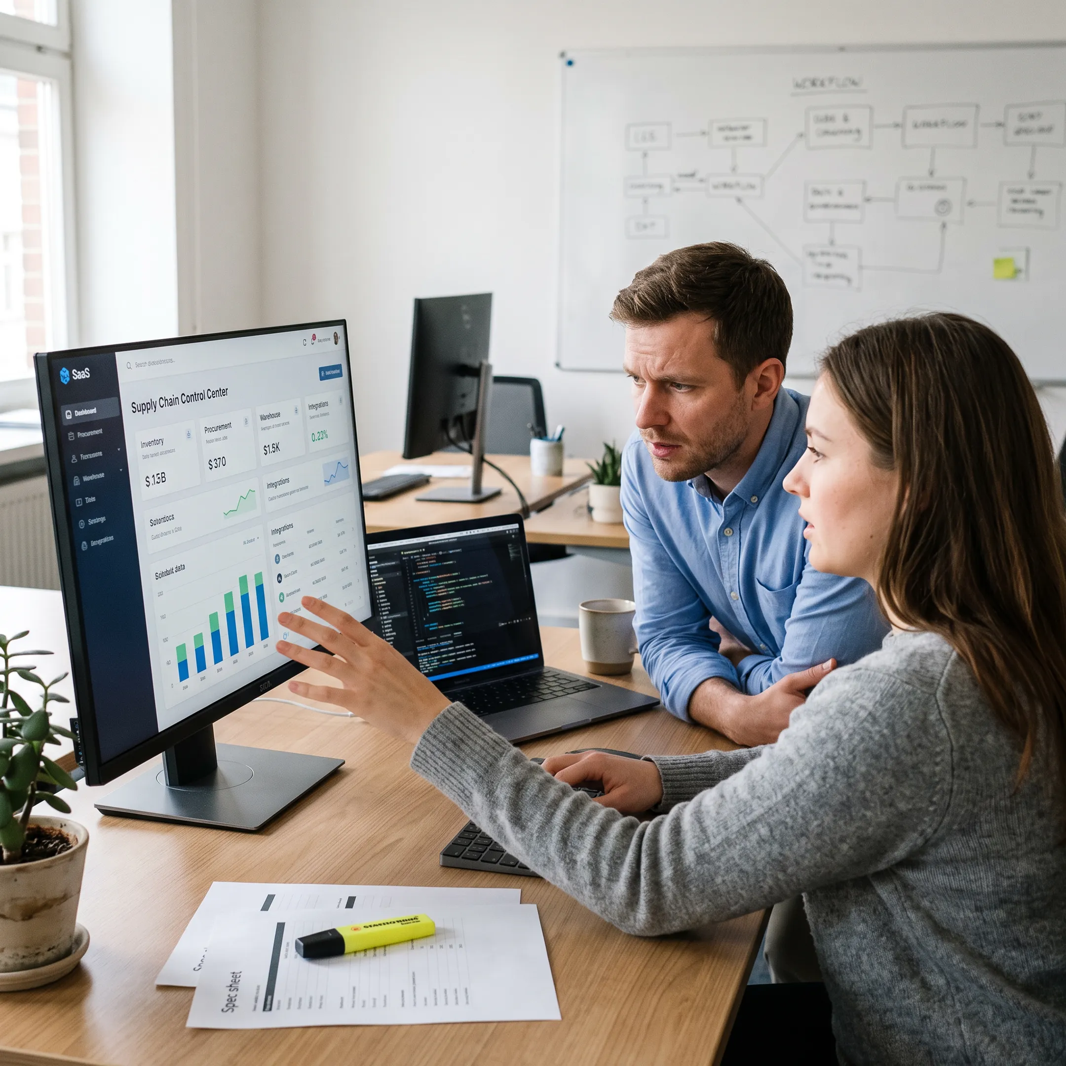 Developer reviewing supply chain management software interface