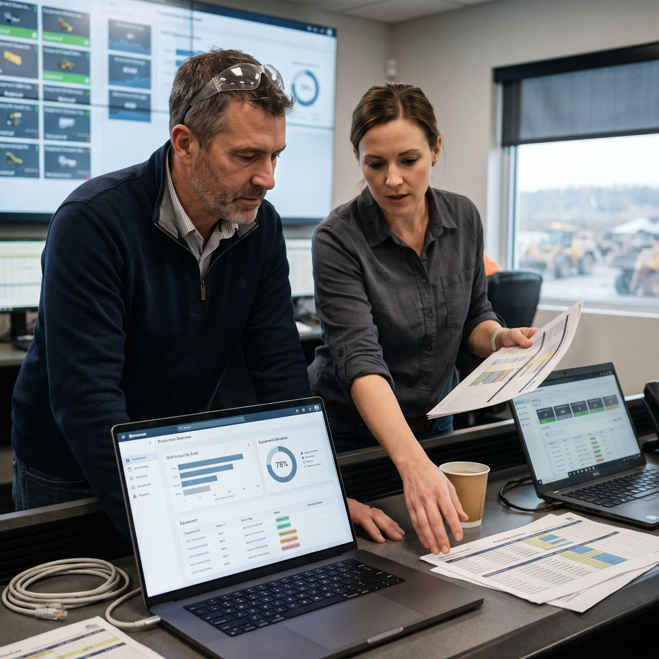 Mining operations team reviewing ERP dashboards