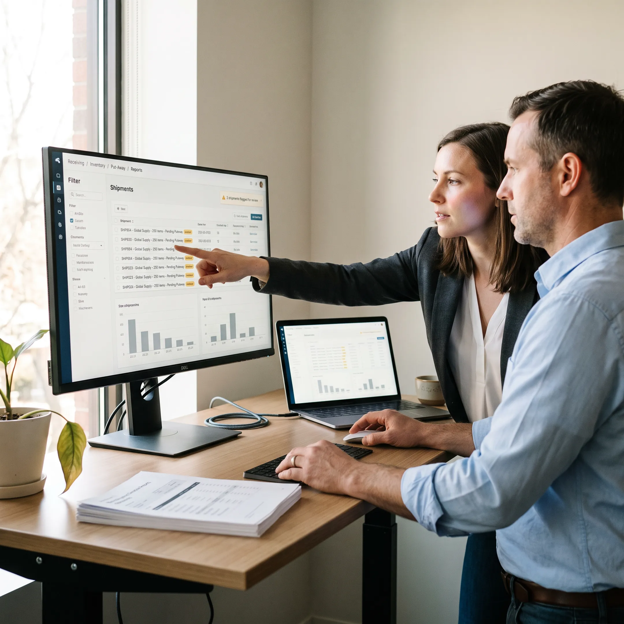 Warehouse team using inbound shipping and receiving software