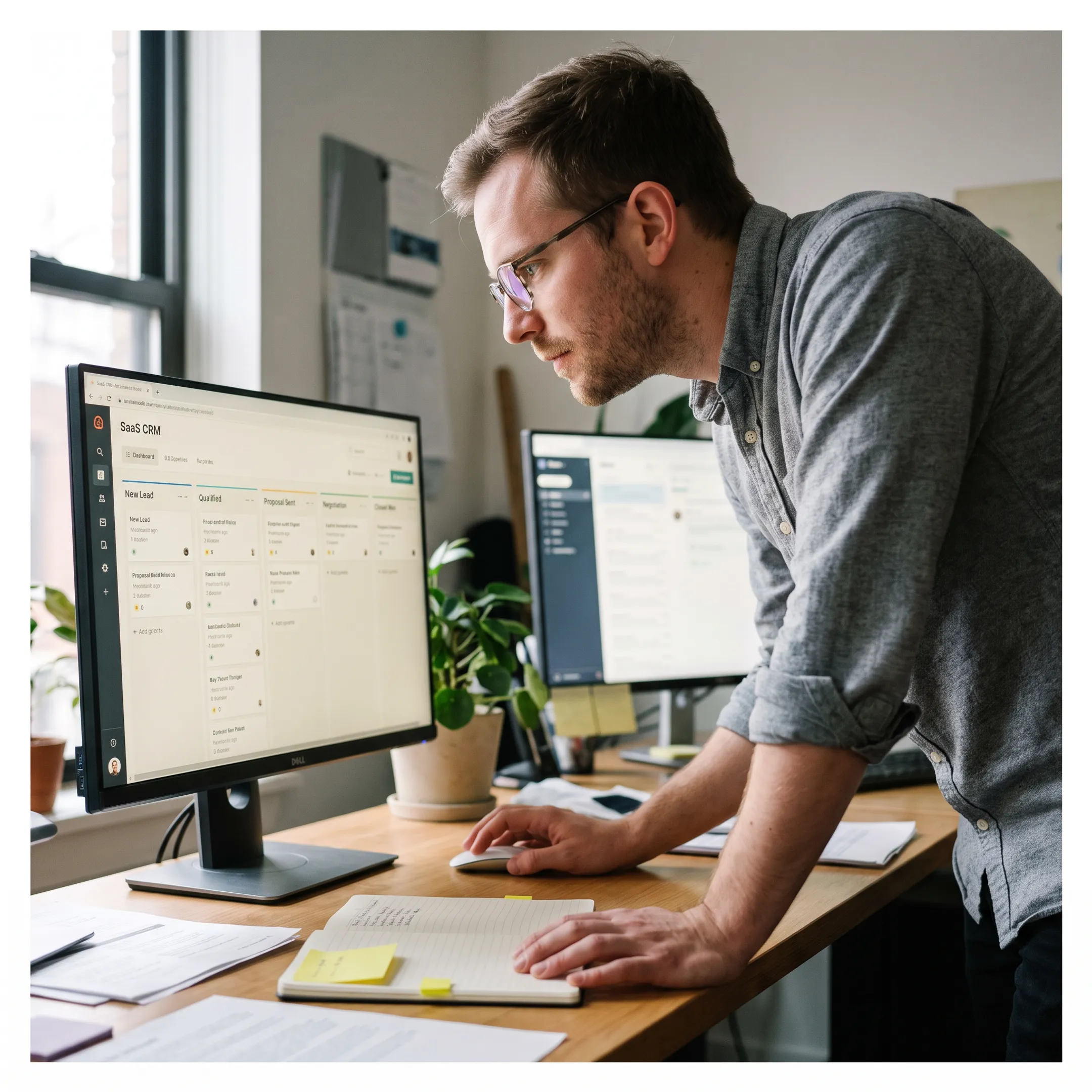 Sales professional using an integrated CRM workspace