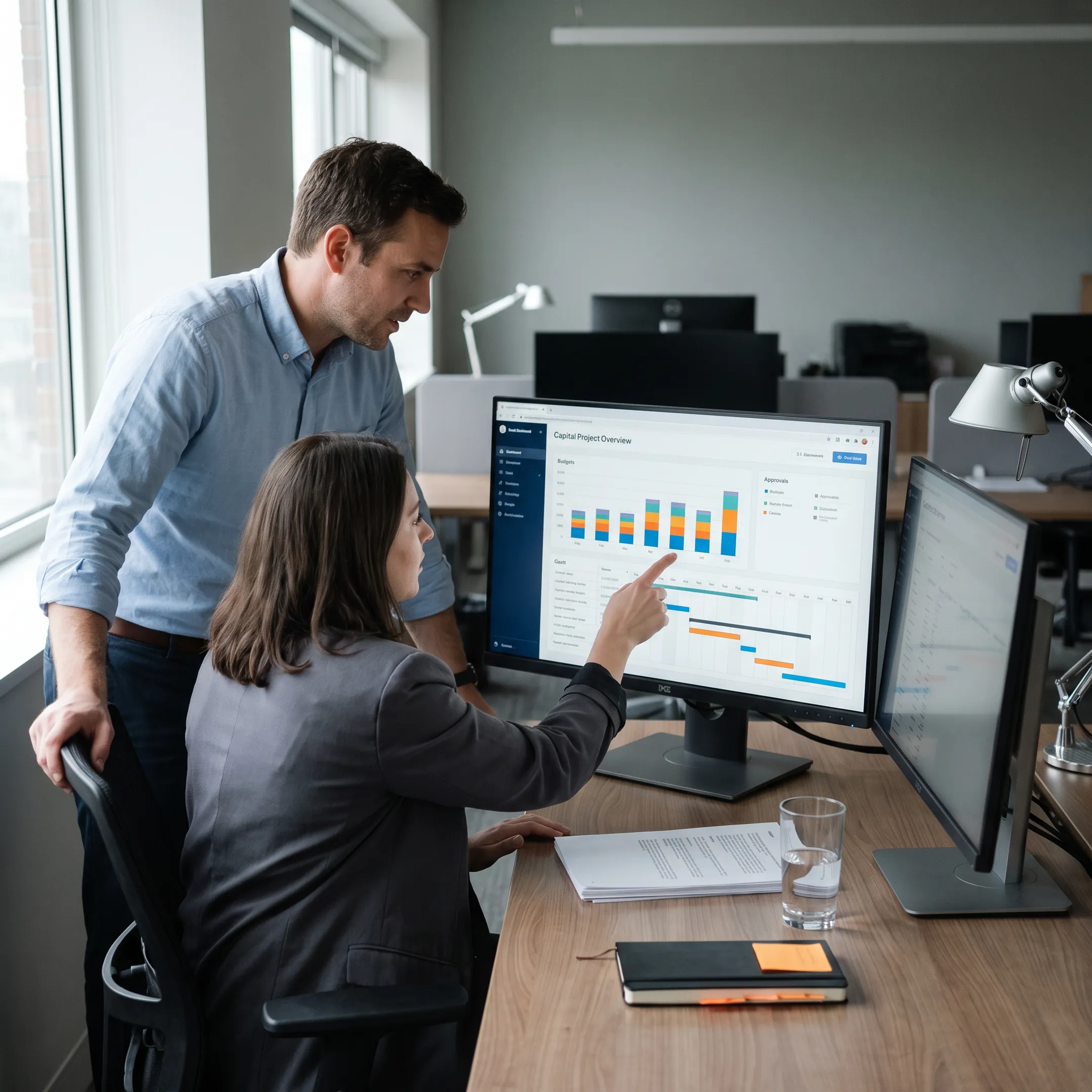 Capital project management software dashboard on a desktop screen