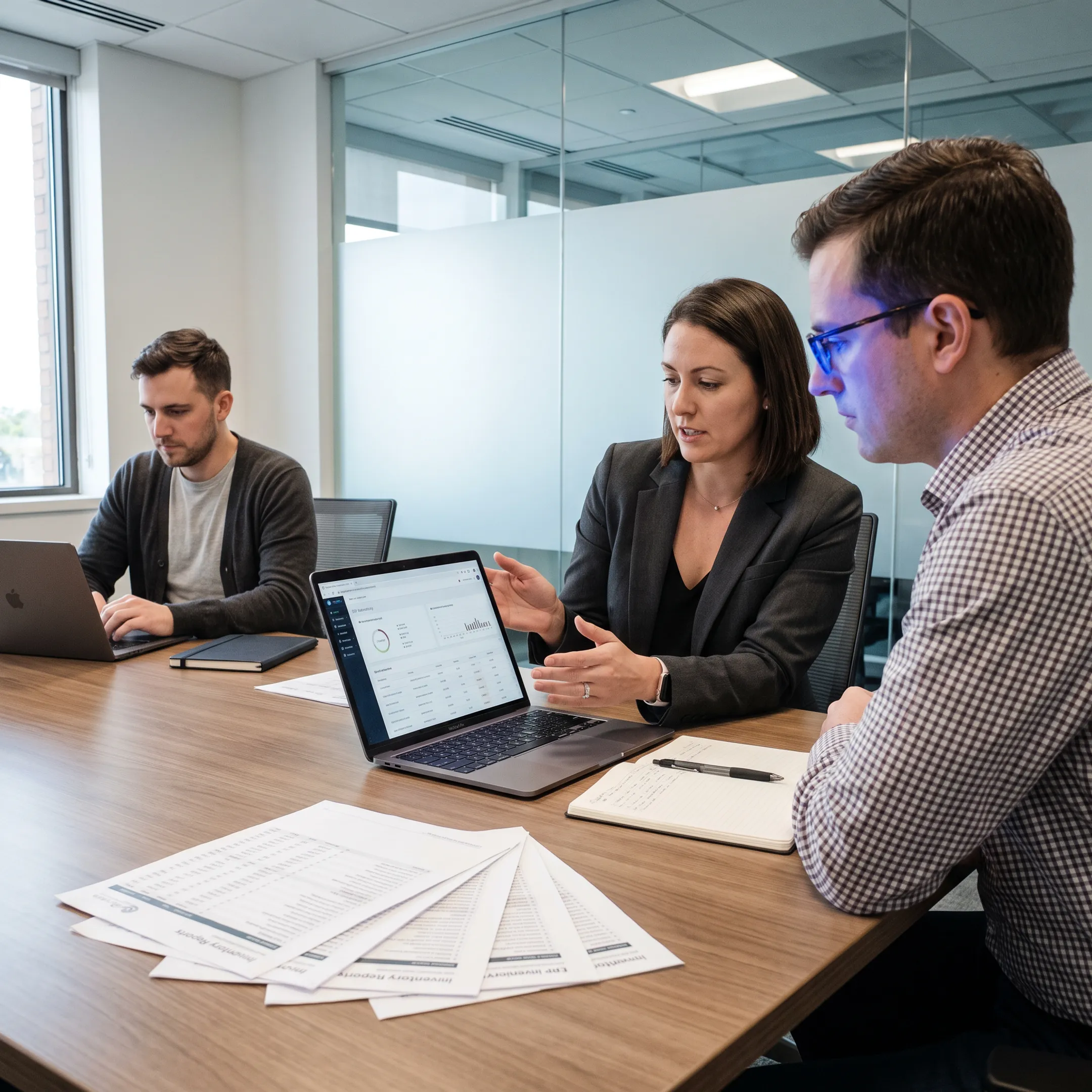 Team reviewing textile ERP implementation plans