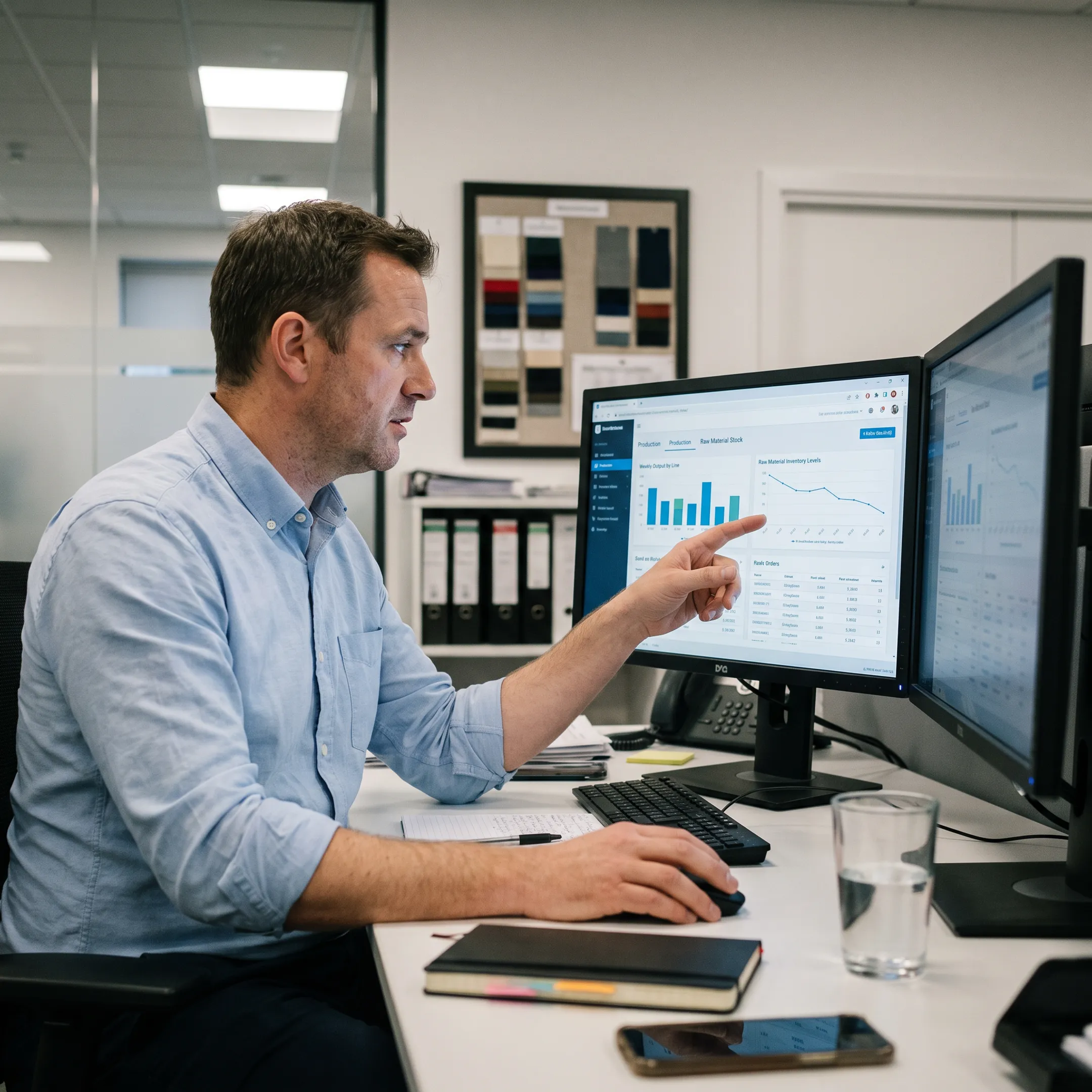 ERP software dashboard for textile manufacturing operations