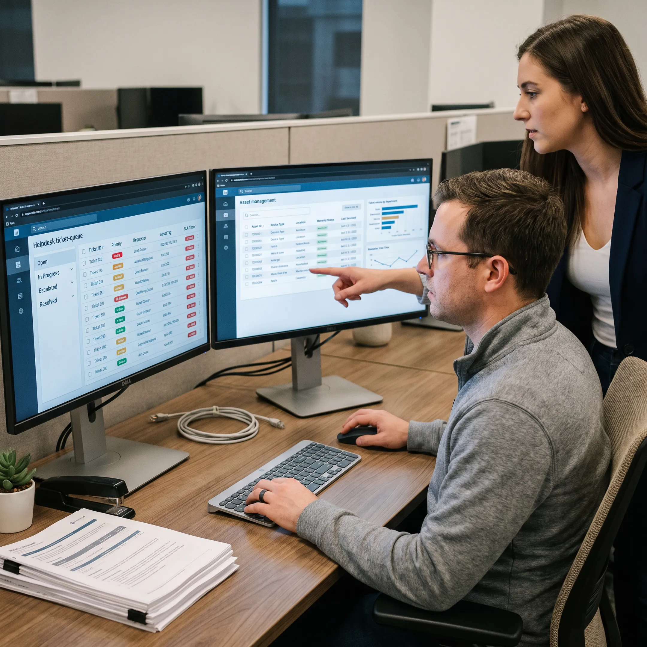 IT help desk dashboard with asset management records