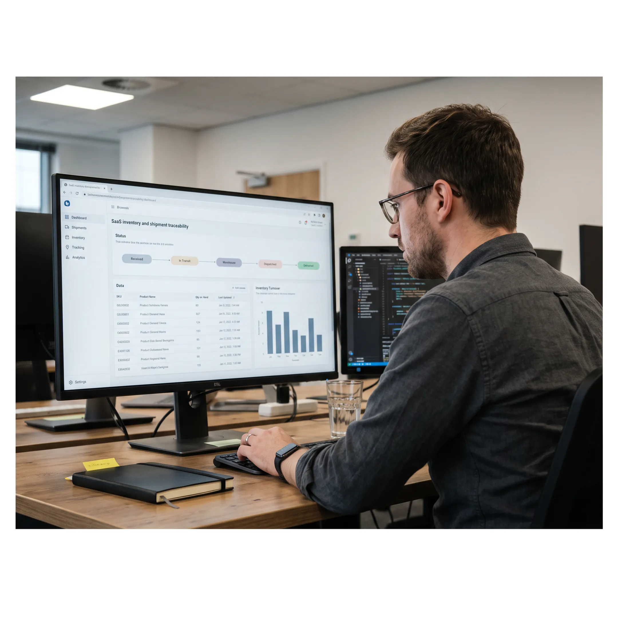 Track and trace dashboard showing product movement and operational records