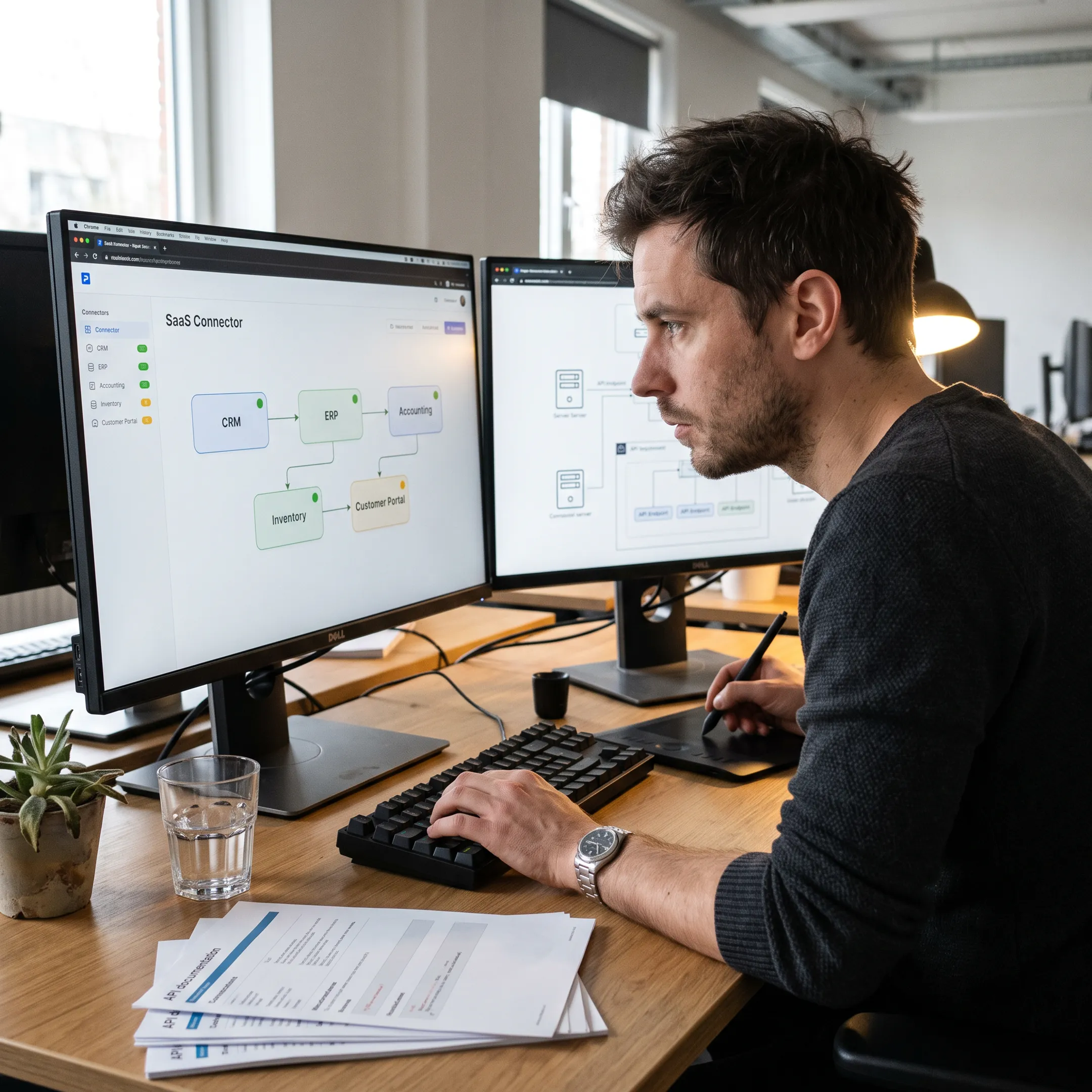 Developer designing an integrated business software architecture