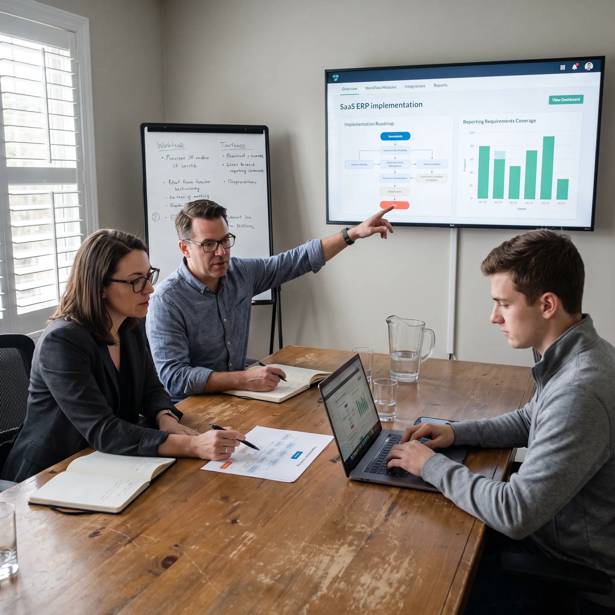 Team reviewing a real estate ERP implementation plan