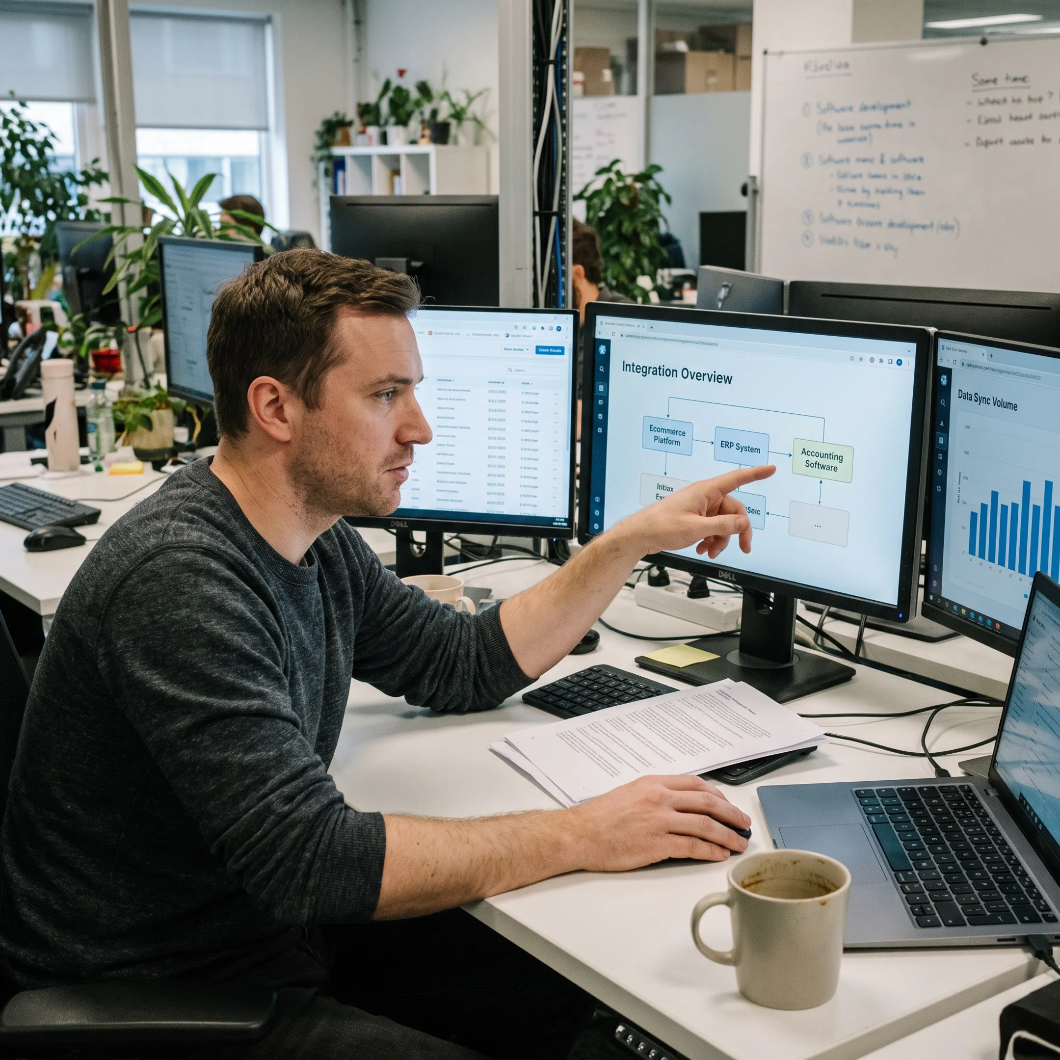 Specialist reviewing Magento and ERP integration architecture