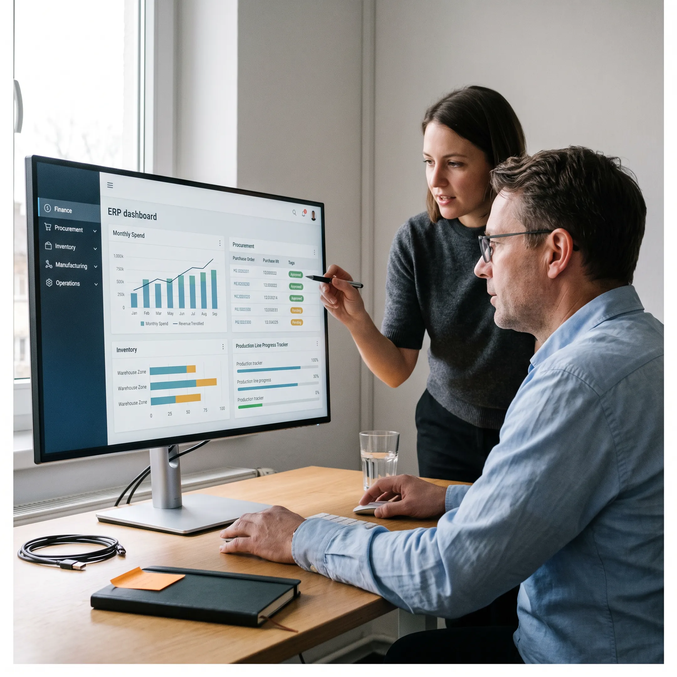 Custom ERP dashboard showing connected business operations