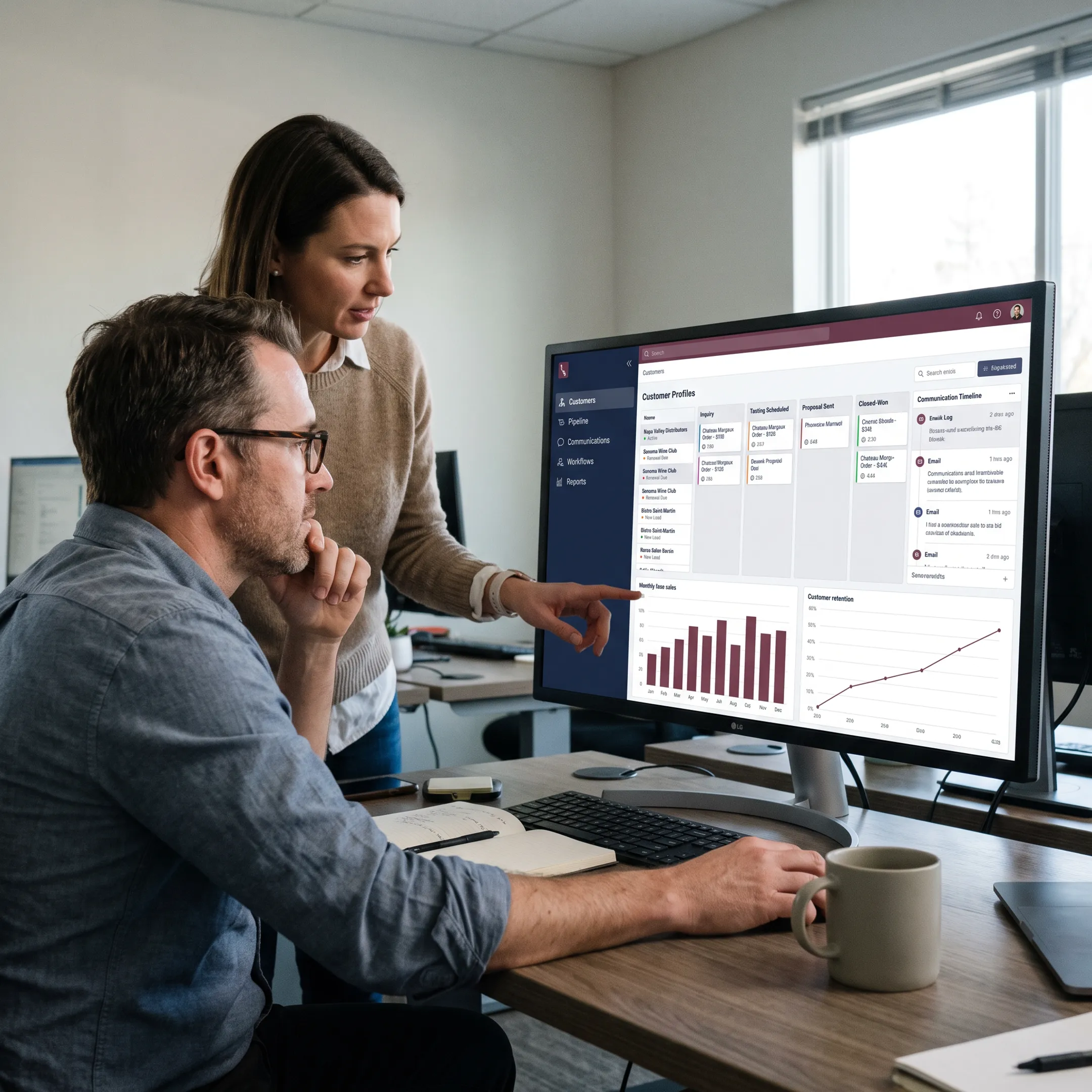 Winery CRM dashboard showing customer and sales information