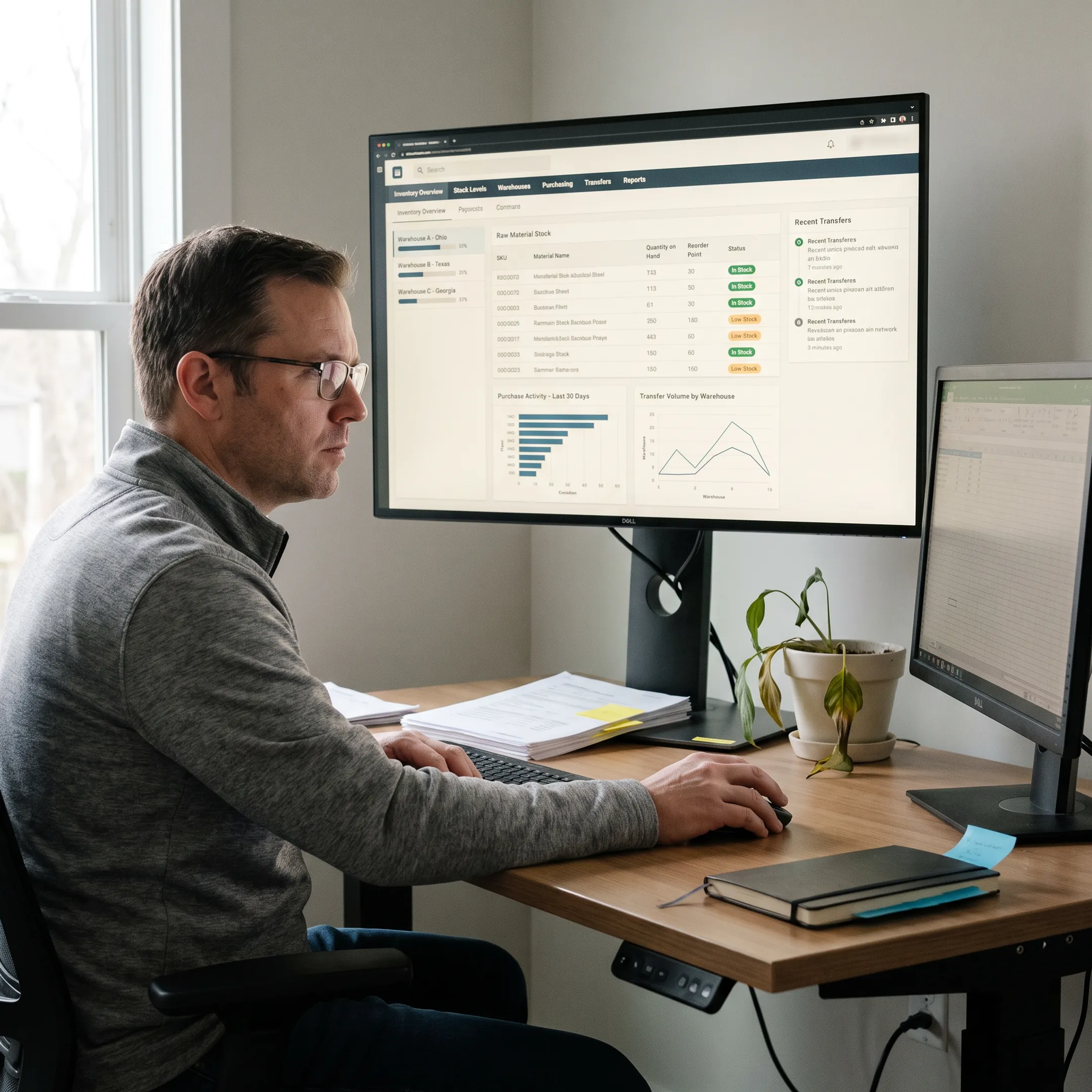 Raw material inventory management software dashboard