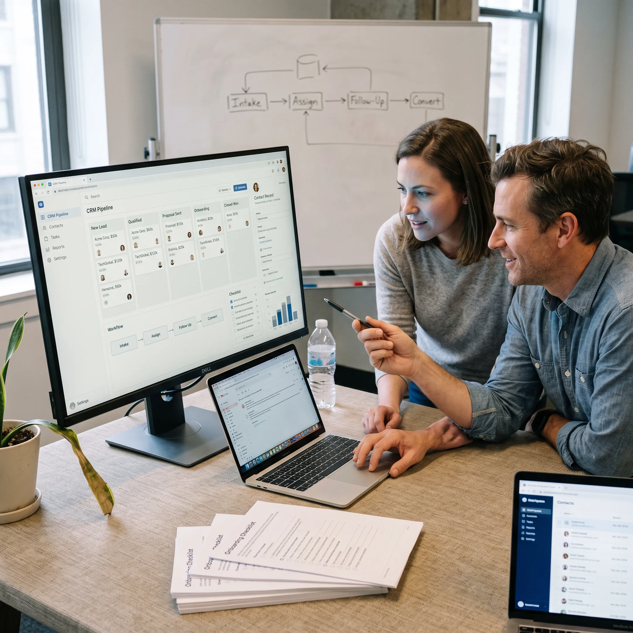 Sales team reviewing a Sales Hub onboarding dashboard