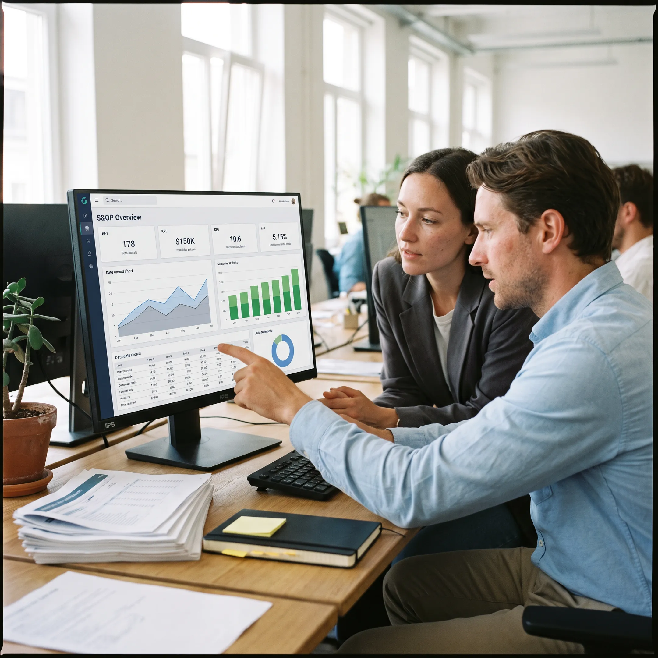 Sales and operations planning dashboard on a business computer