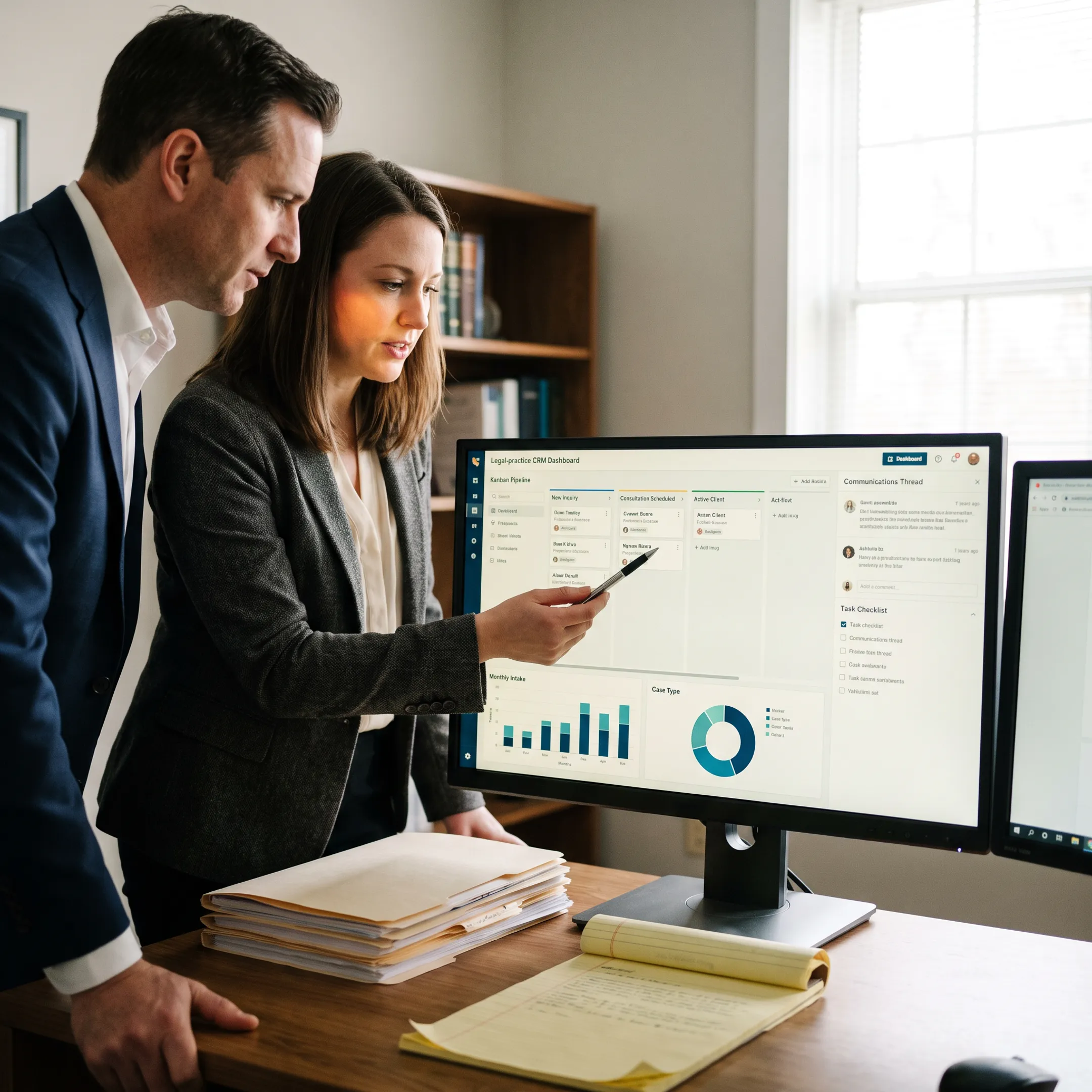 Legal CRM dashboard helping a law firm manage prospects and client relationships