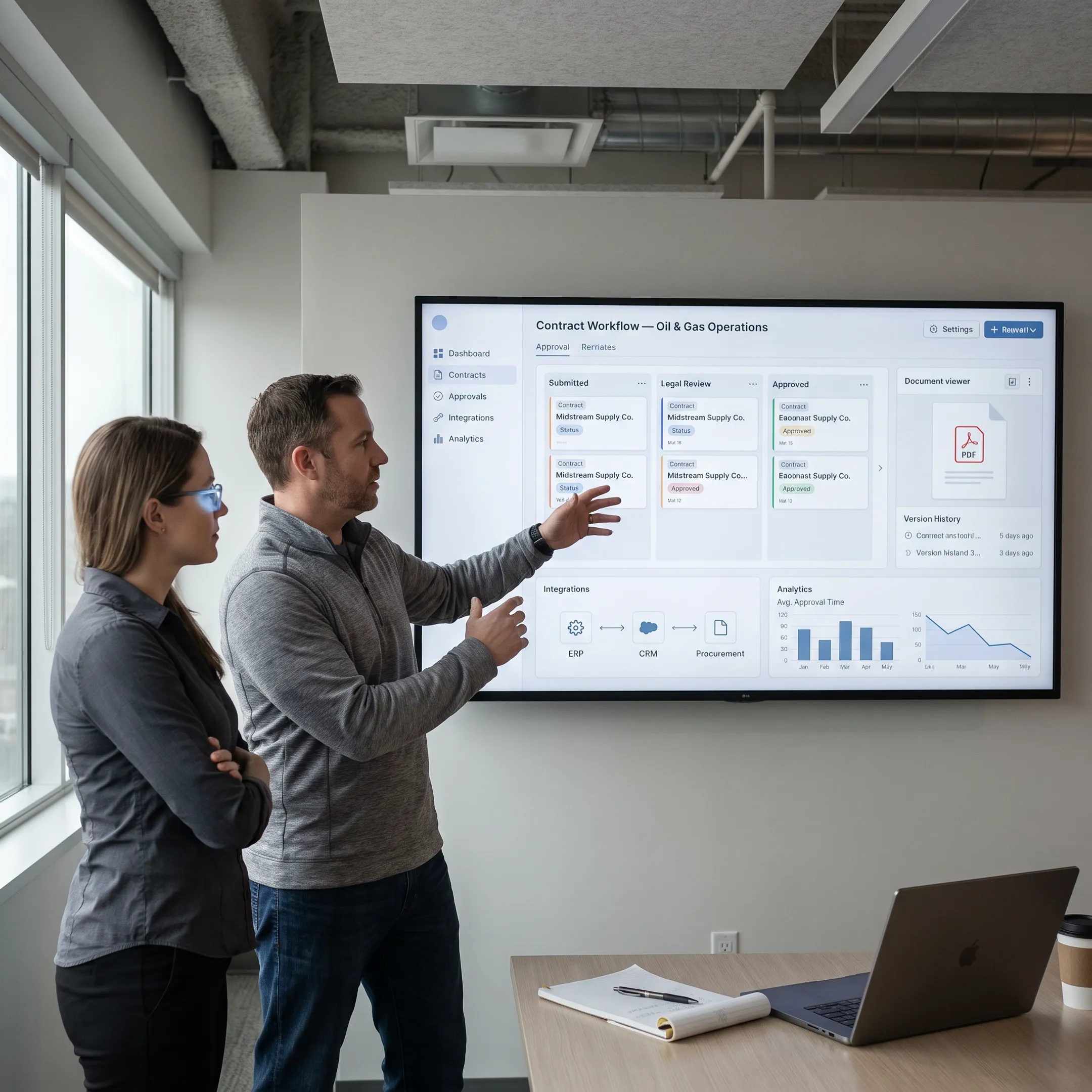 Team reviewing contract management workflow