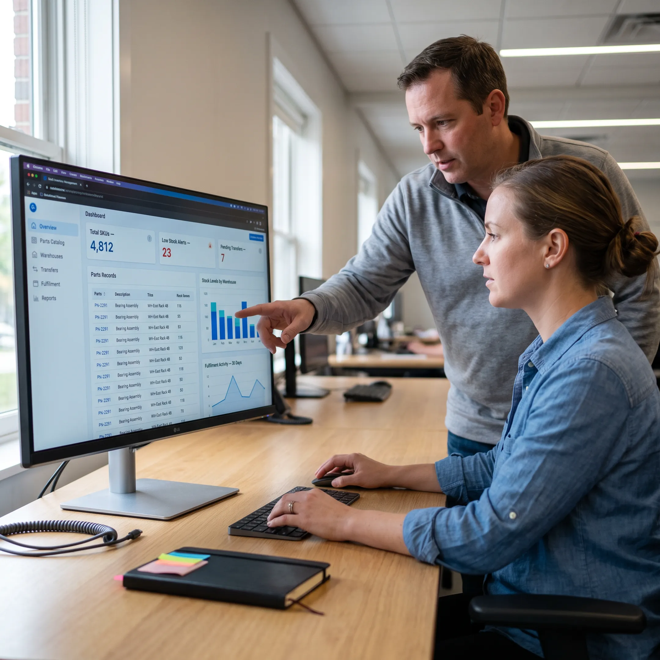 Parts inventory management software dashboard