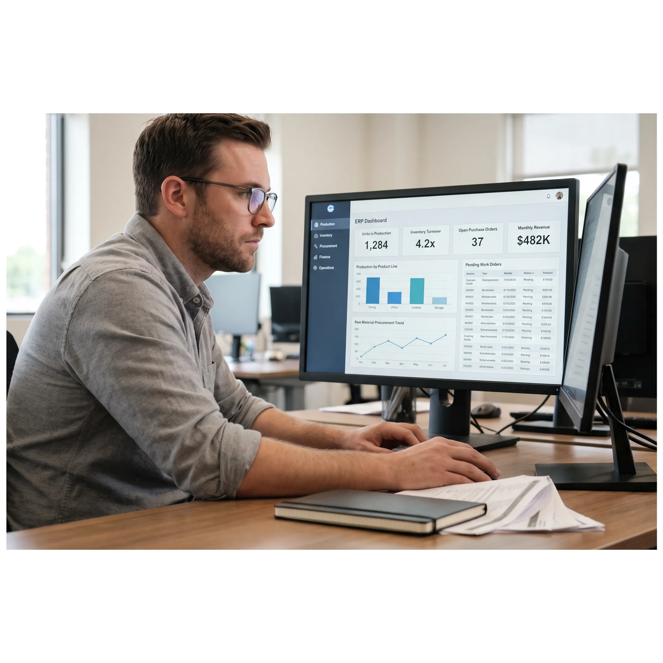 ERP dashboard supporting furniture manufacturing operations