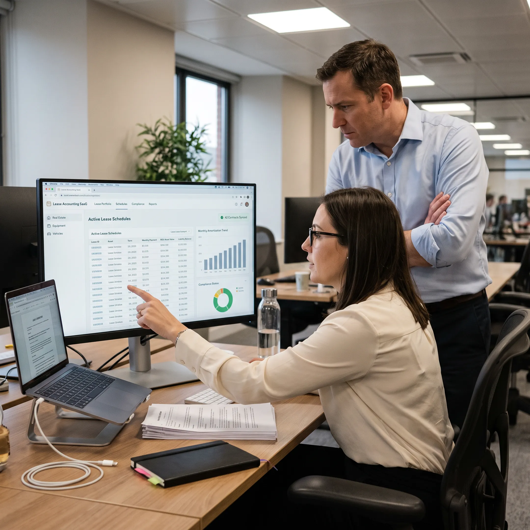 Finance team reviewing lease accounting software dashboard