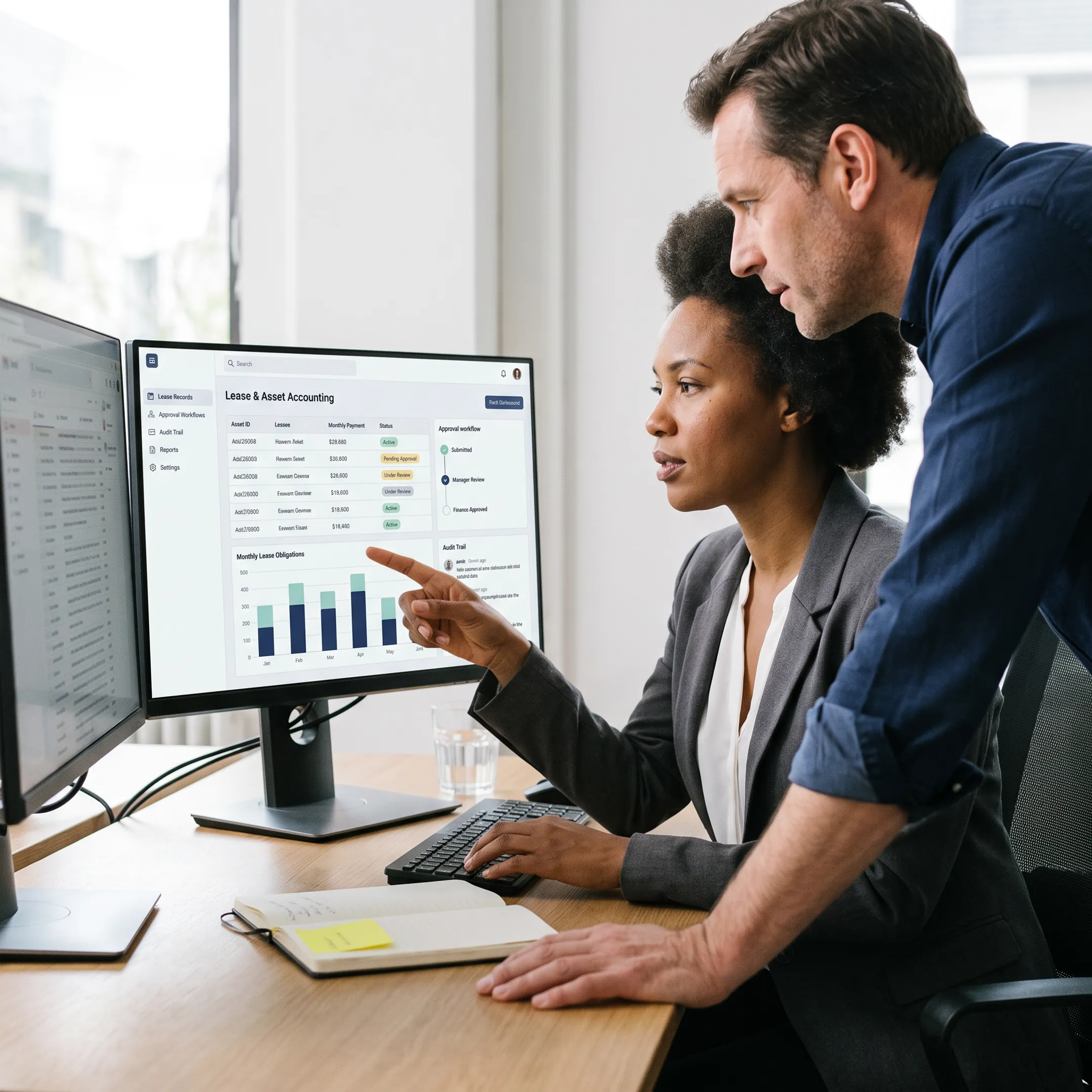 Custom finance software supporting lease data workflows