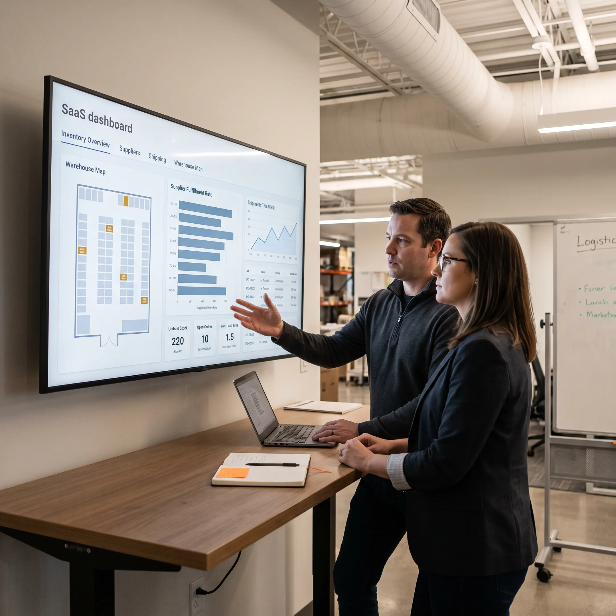 Supply chain team reviewing automotive inventory data
