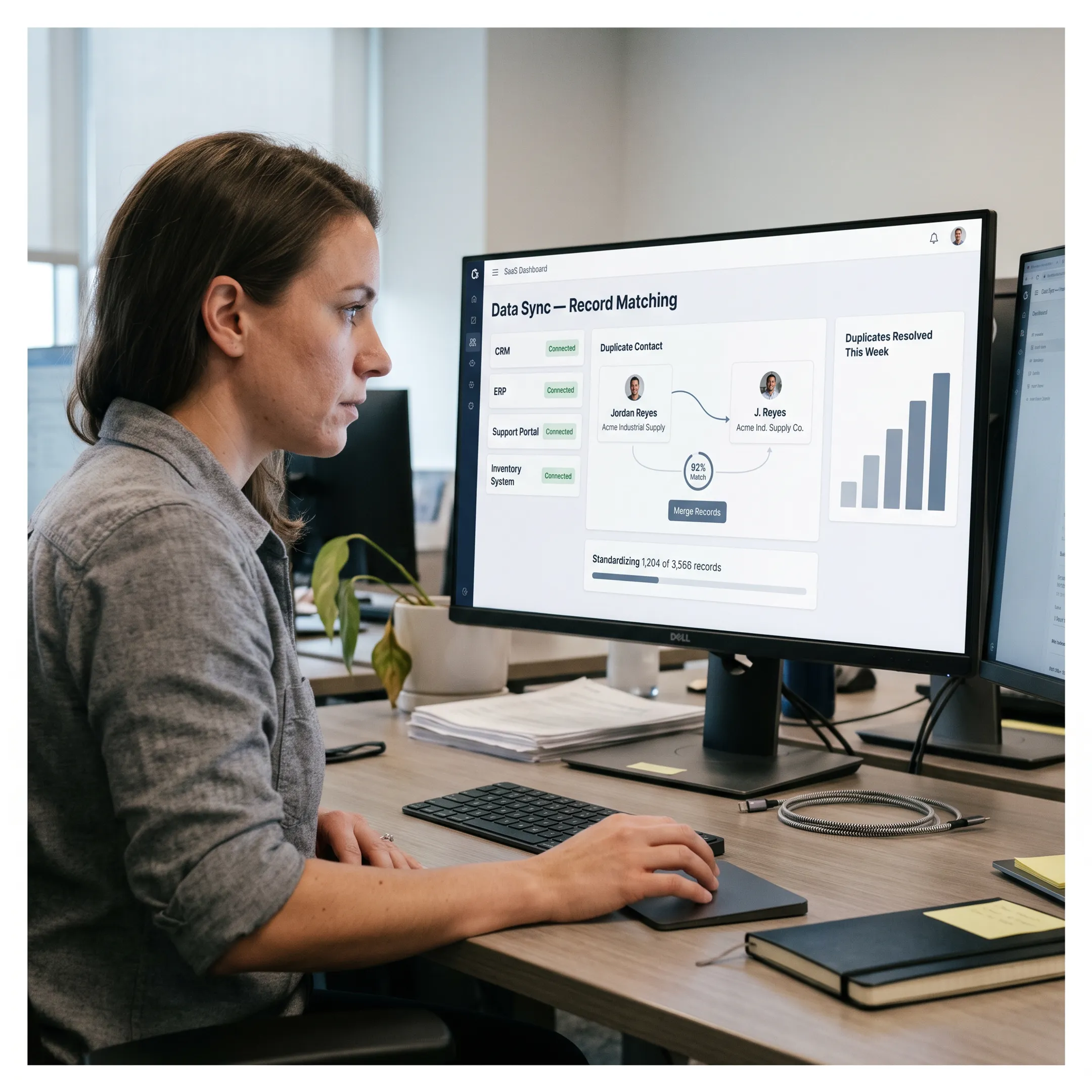 Data matching software dashboard connecting structured business records