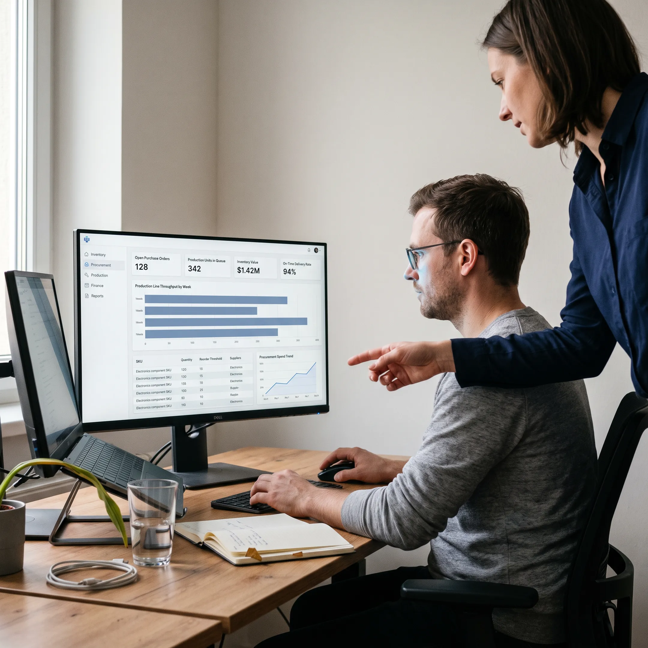 ERP dashboard supporting electronics manufacturing operations