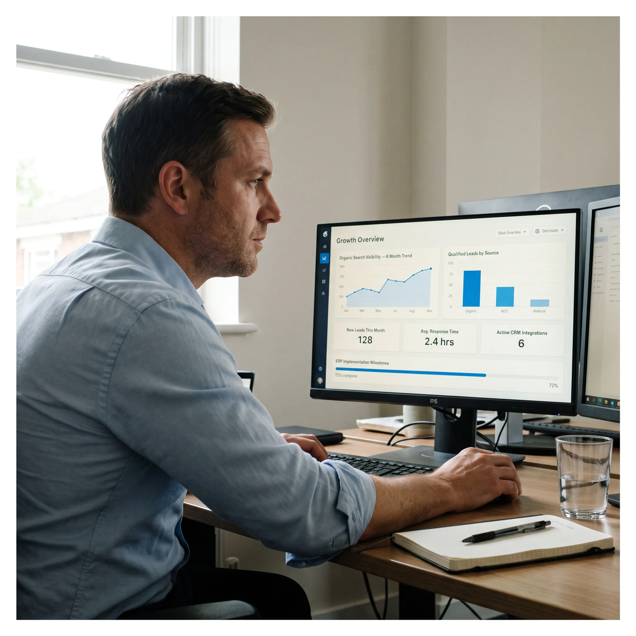 Manufacturing analytics dashboard showing production and growth insights