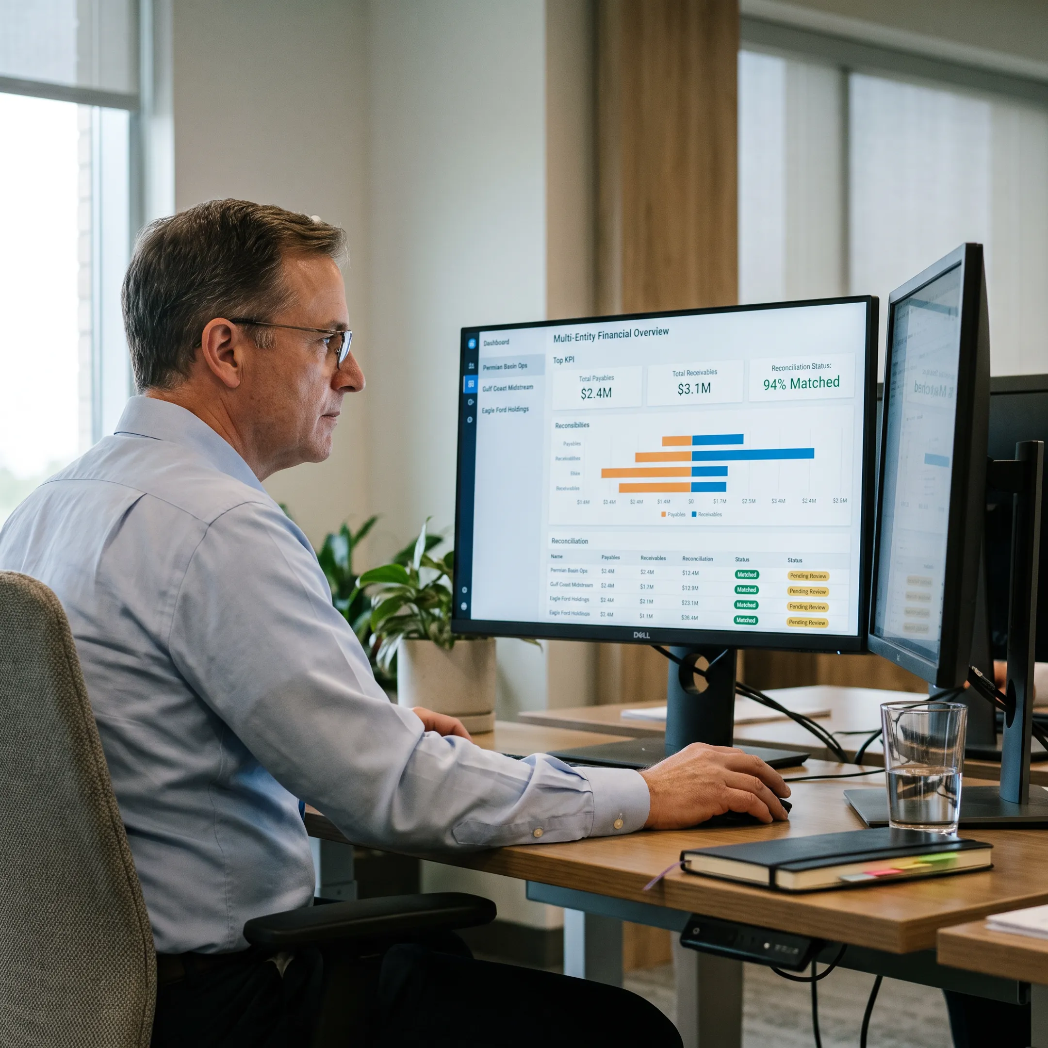 Oil and gas accounting software dashboard on a laptop