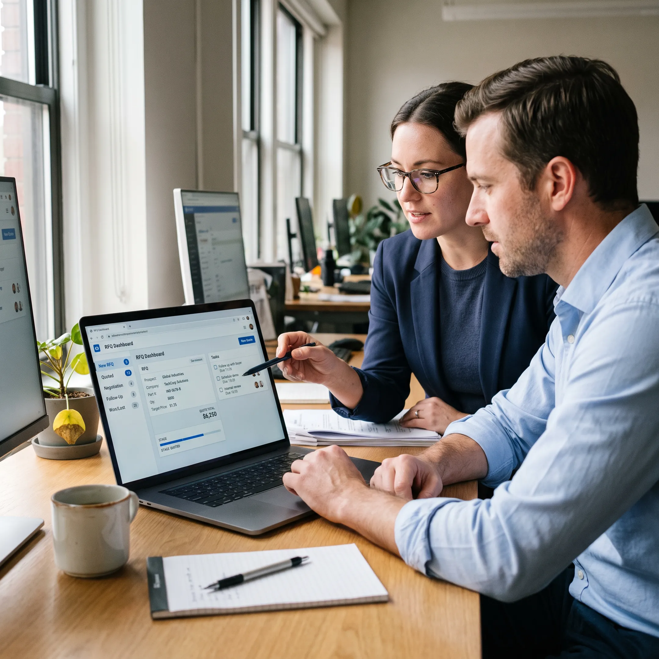 Sales team reviewing a digital request for quote workflow