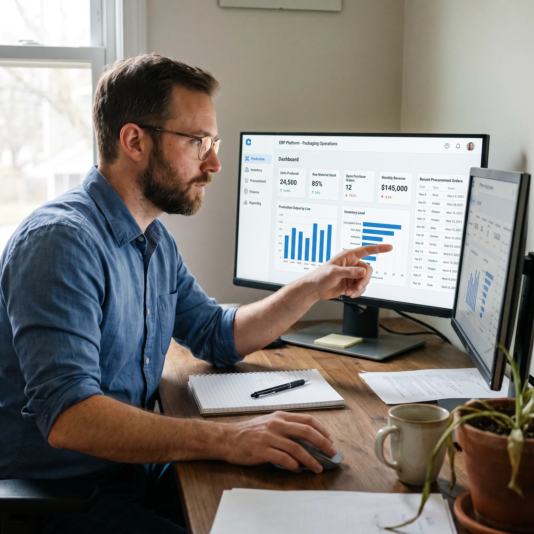 ERP dashboard supporting packaging manufacturing operations