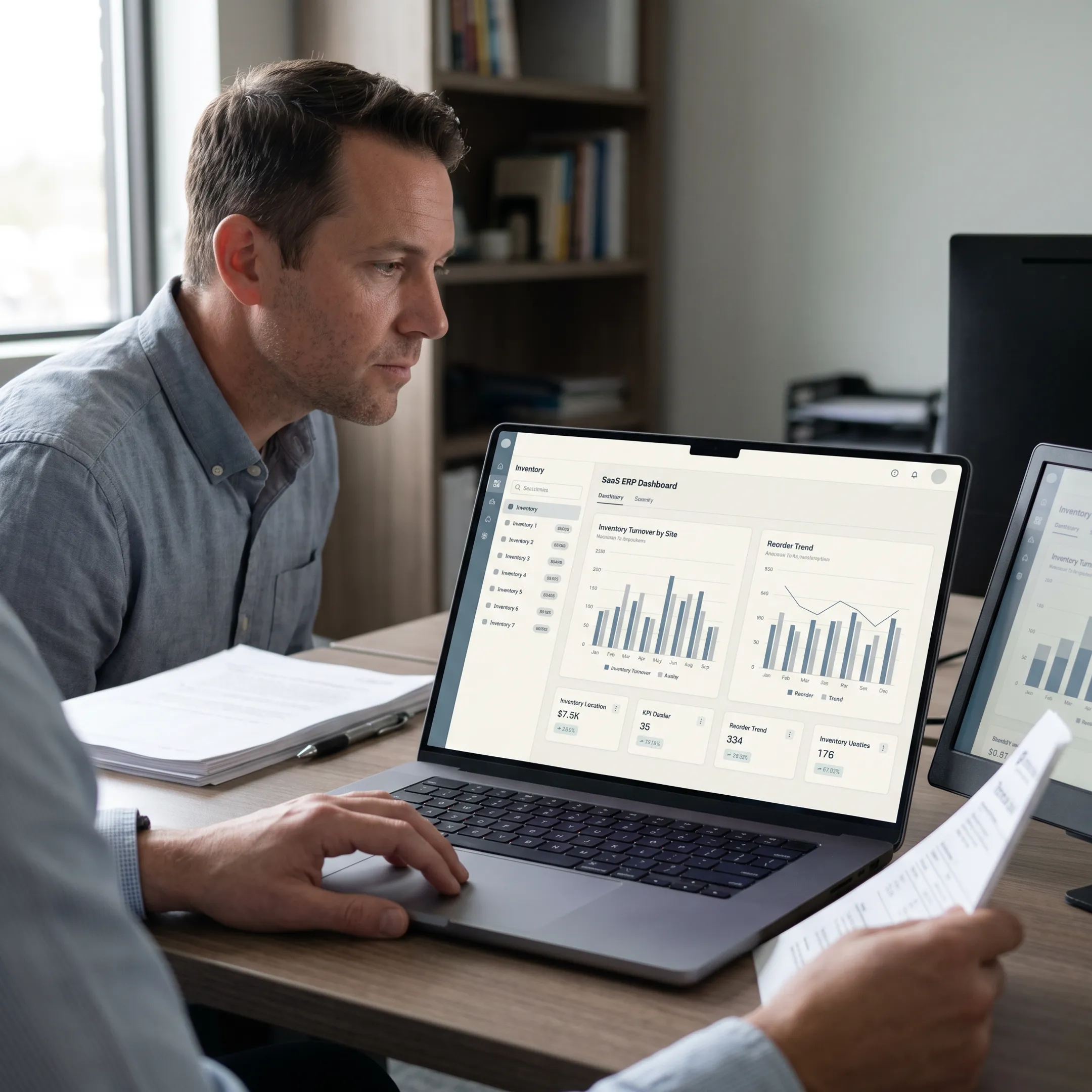 Oil and gas software dashboard displayed on a laptop in an operations office