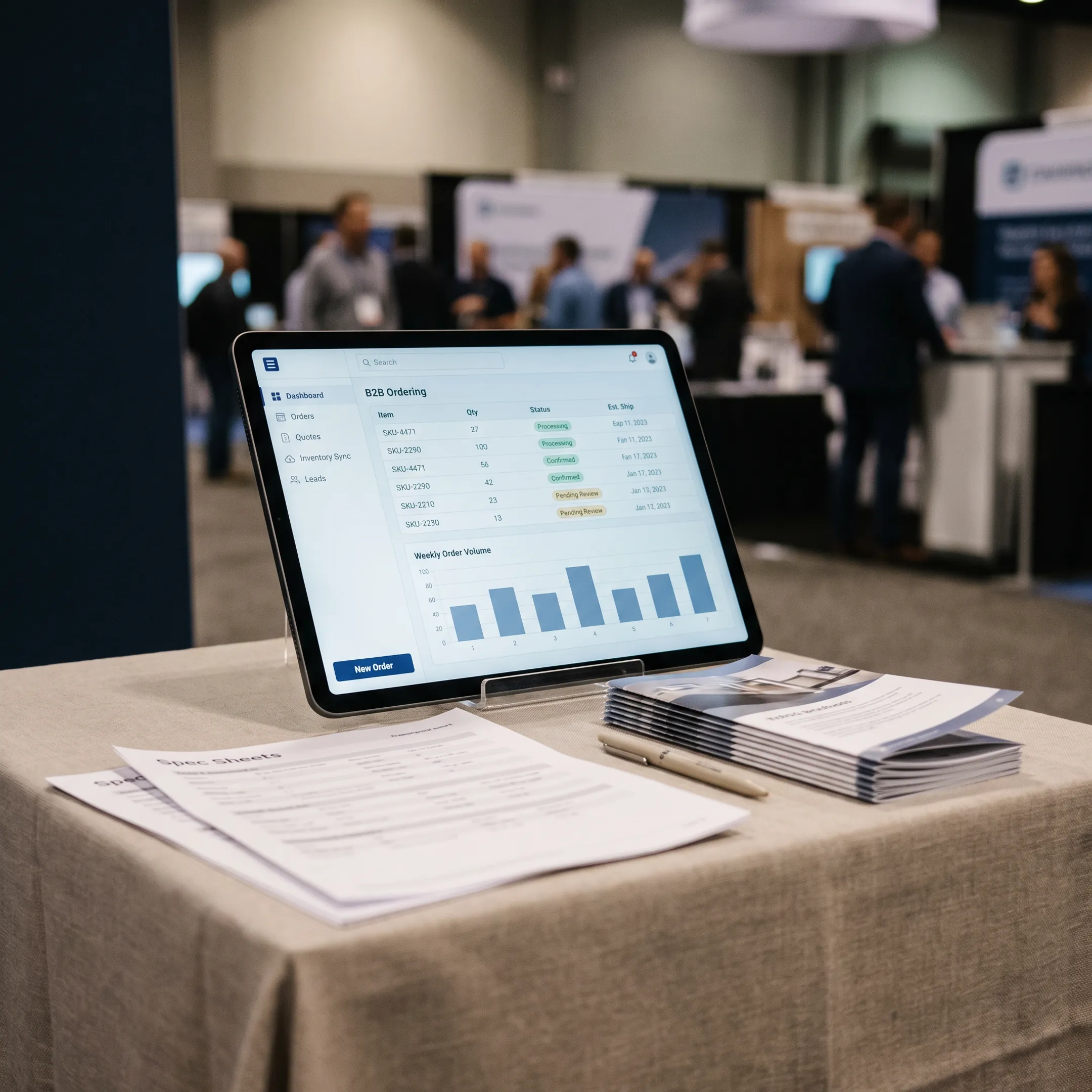 Trade show ordering app displayed on tablet