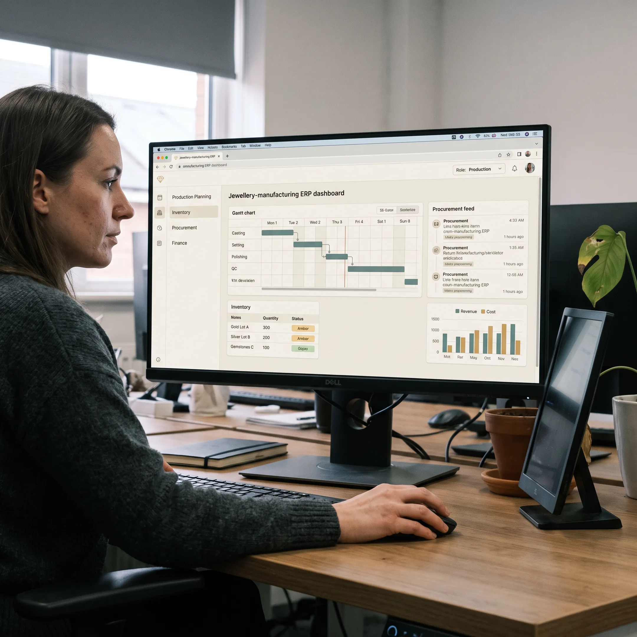 ERP dashboard for jewellery manufacturing operations
