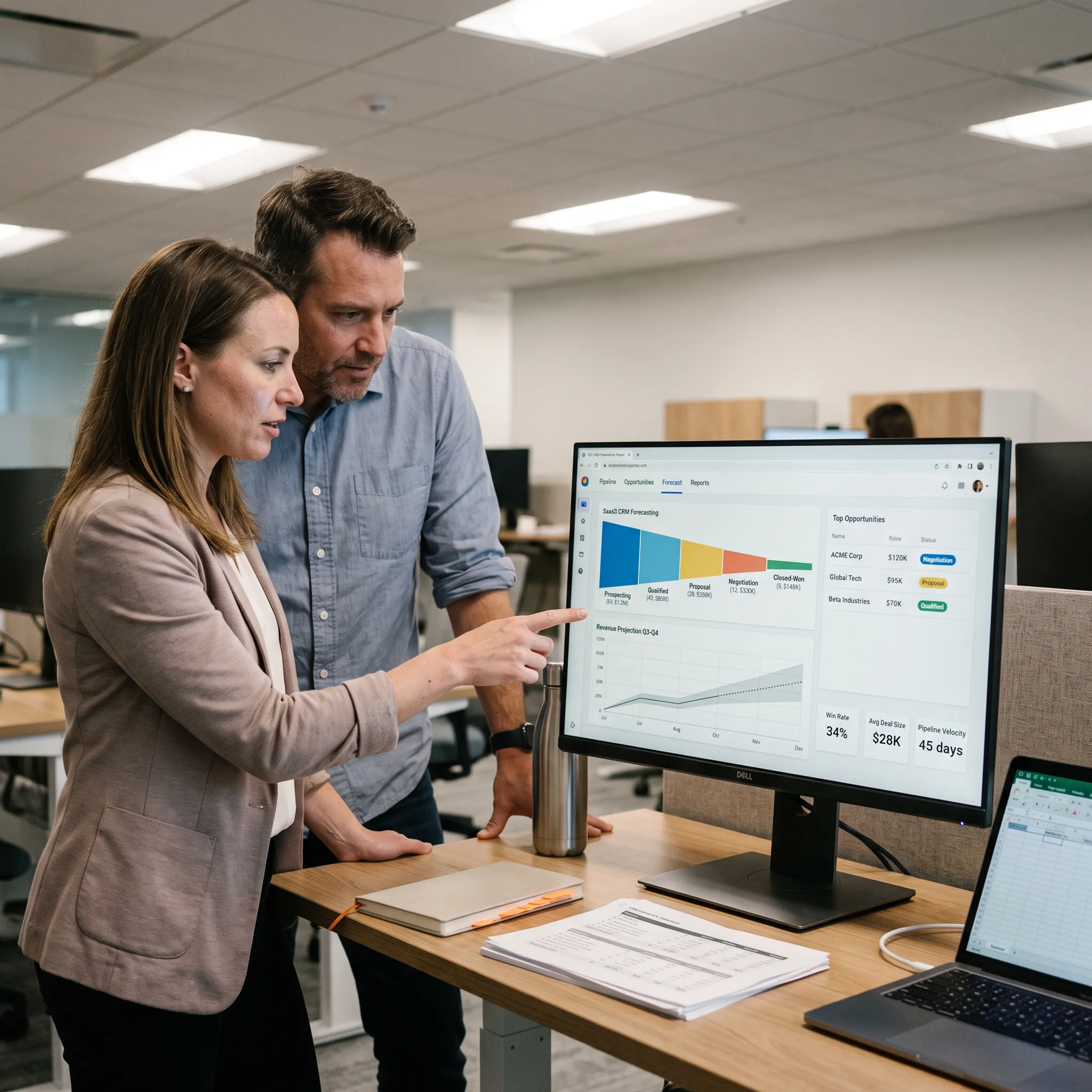 Sales forecasting dashboard displayed on a laptop for a business team