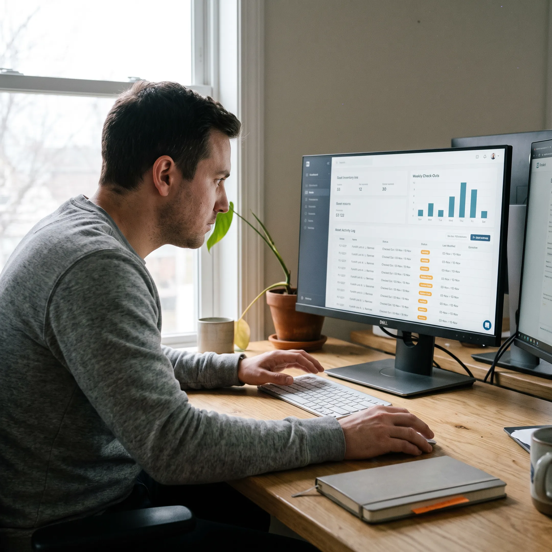 Equipment check-in and check-out inventory software dashboard