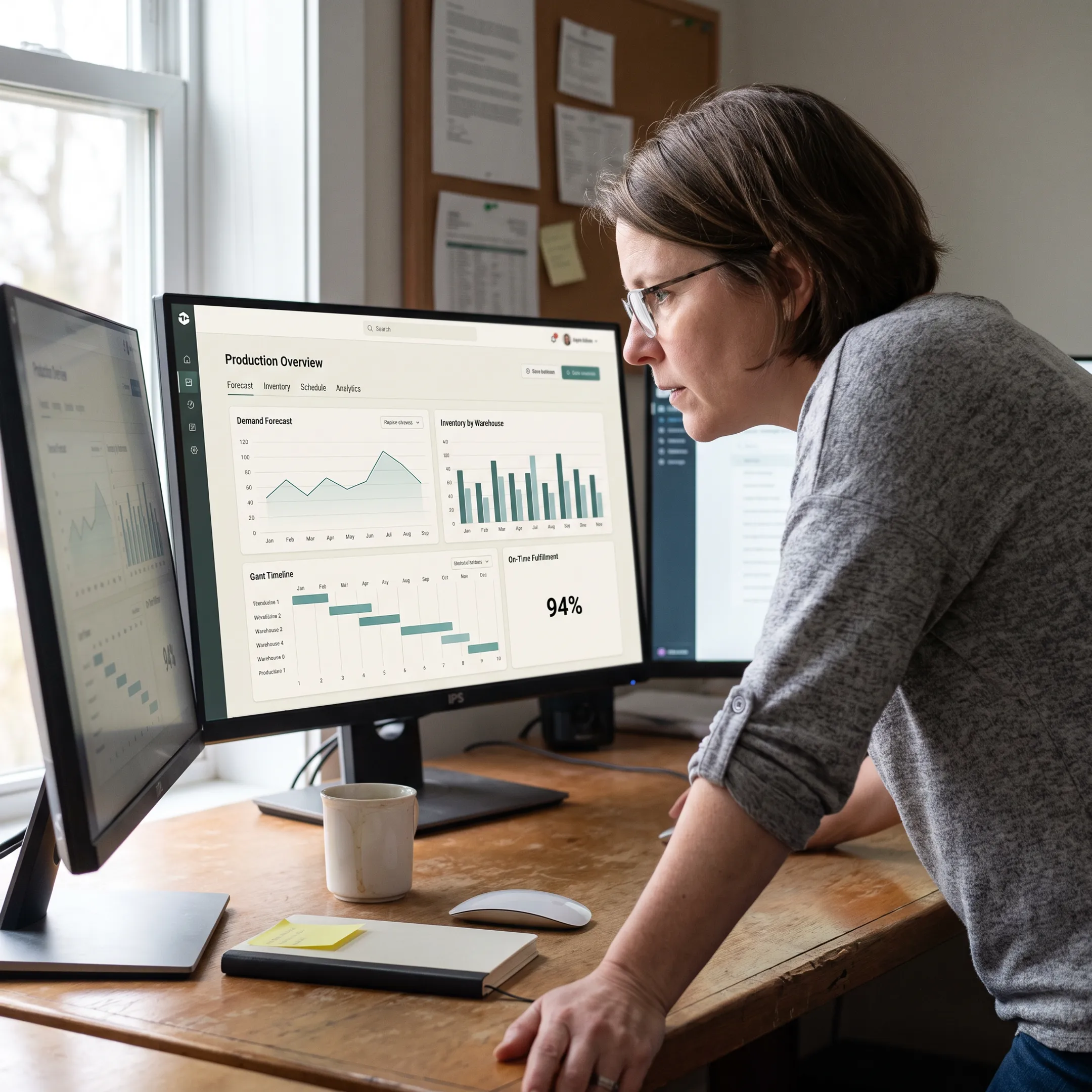Planner reviewing manufacturing forecast analytics