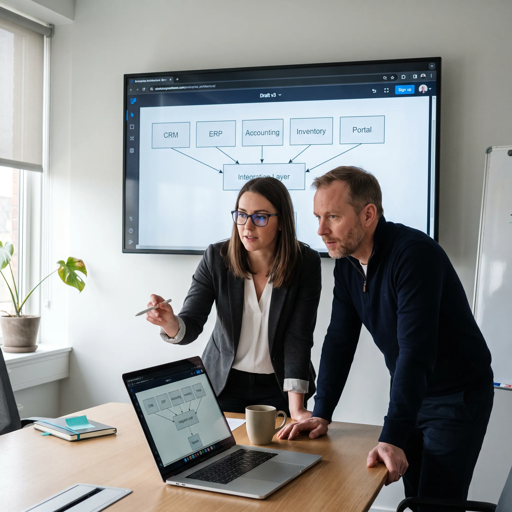 Team planning a connected enterprise software solution