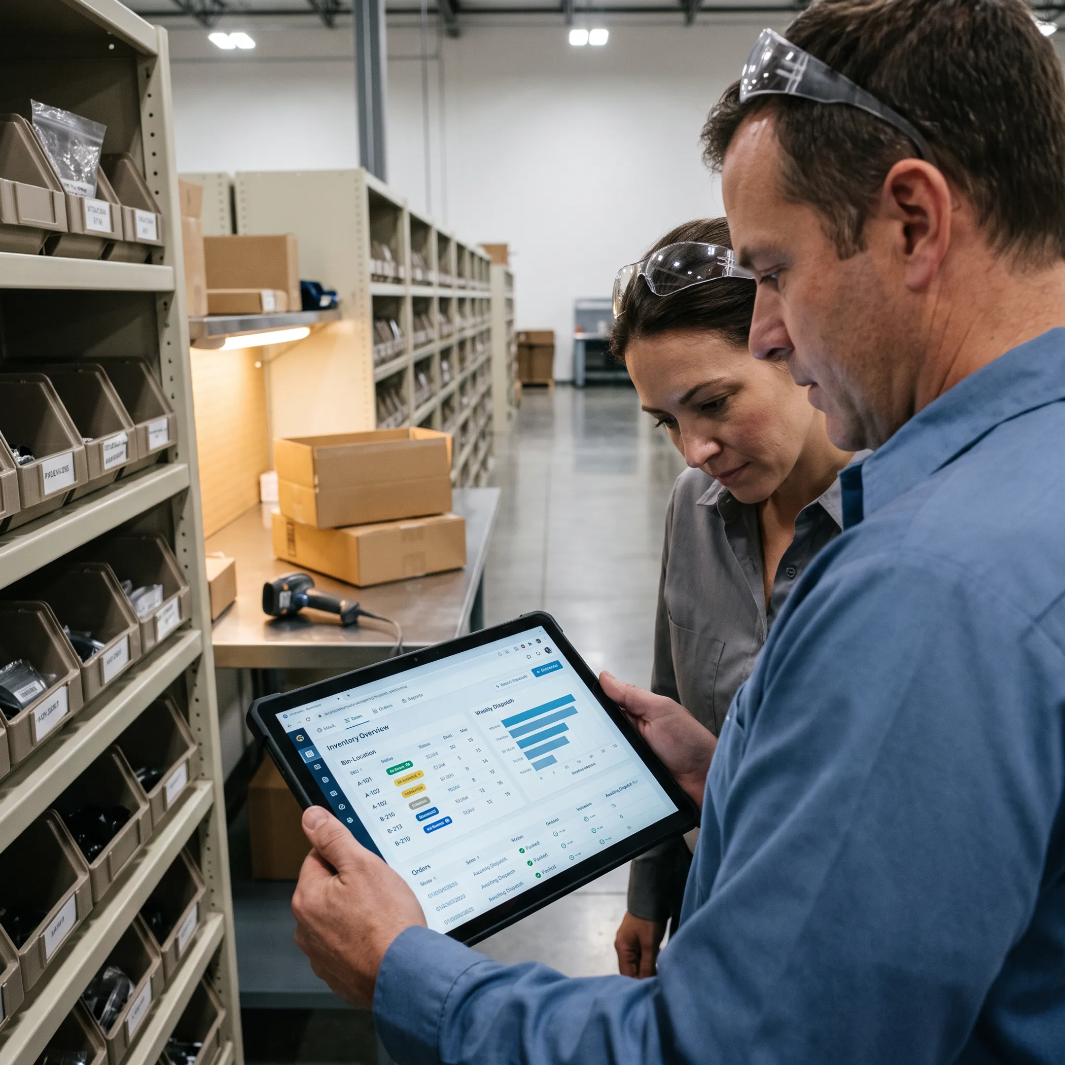Warehouse team managing inventory and packing orders
