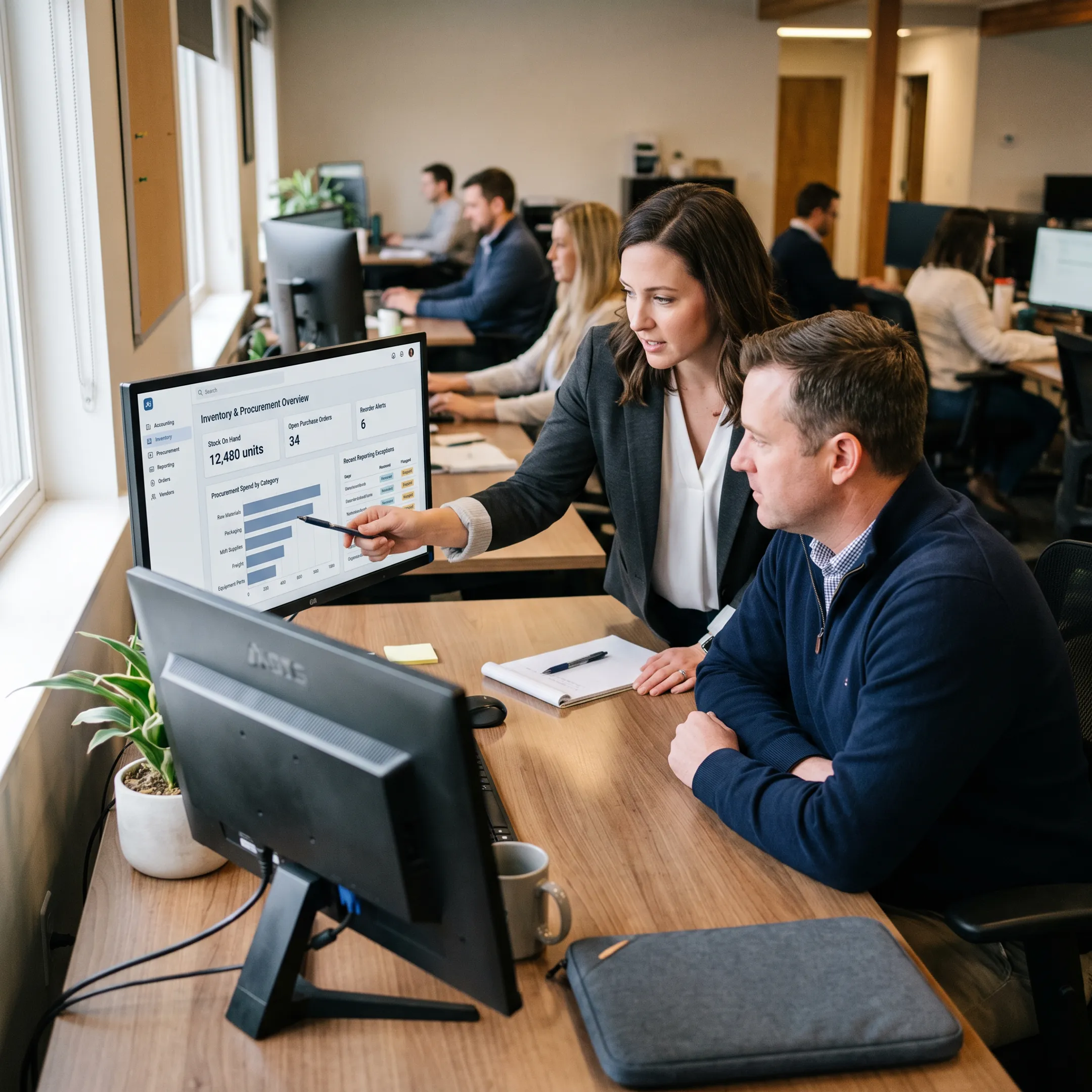 Team reviewing distributor accounting software requirements