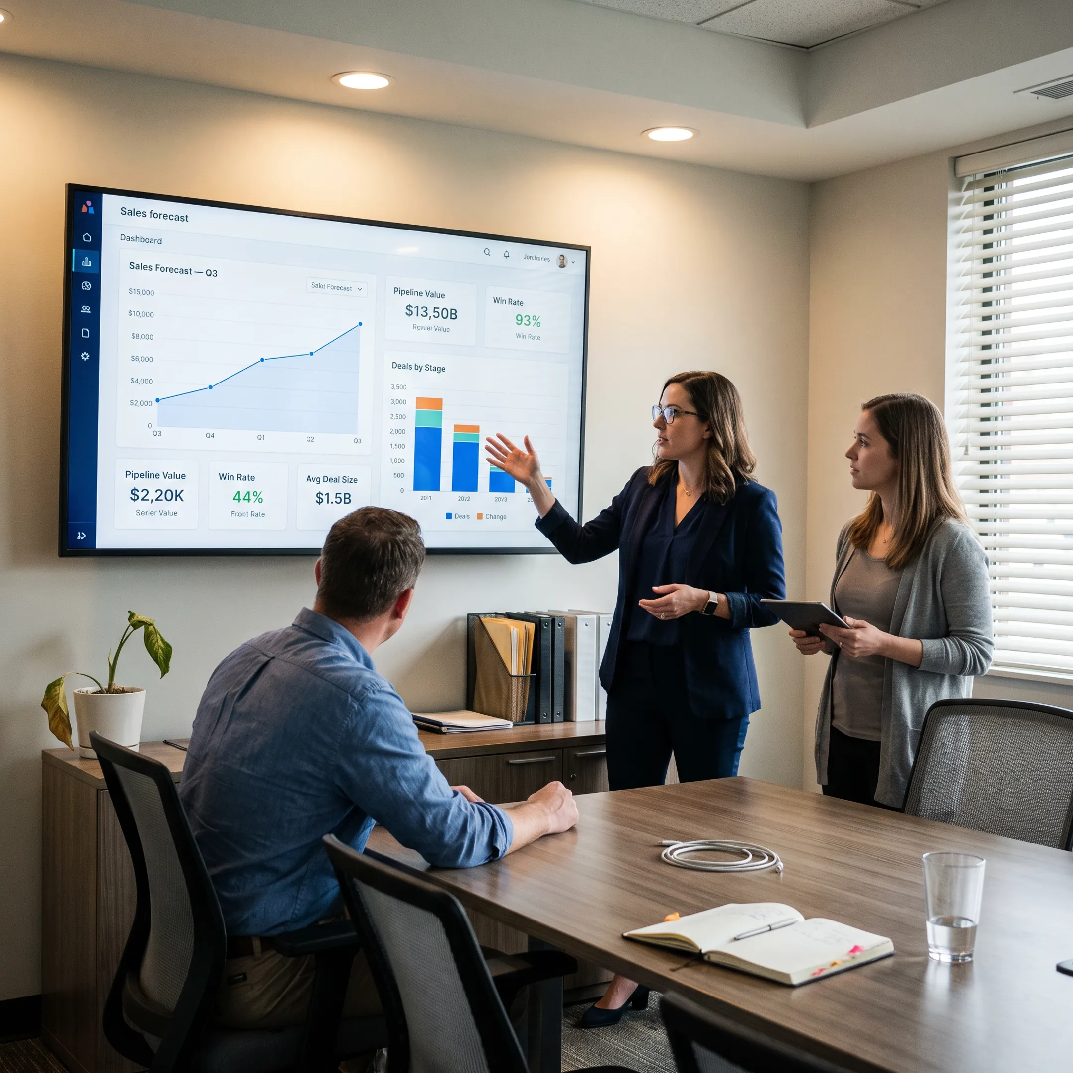 Team reviewing sales forecast charts during a planning meeting