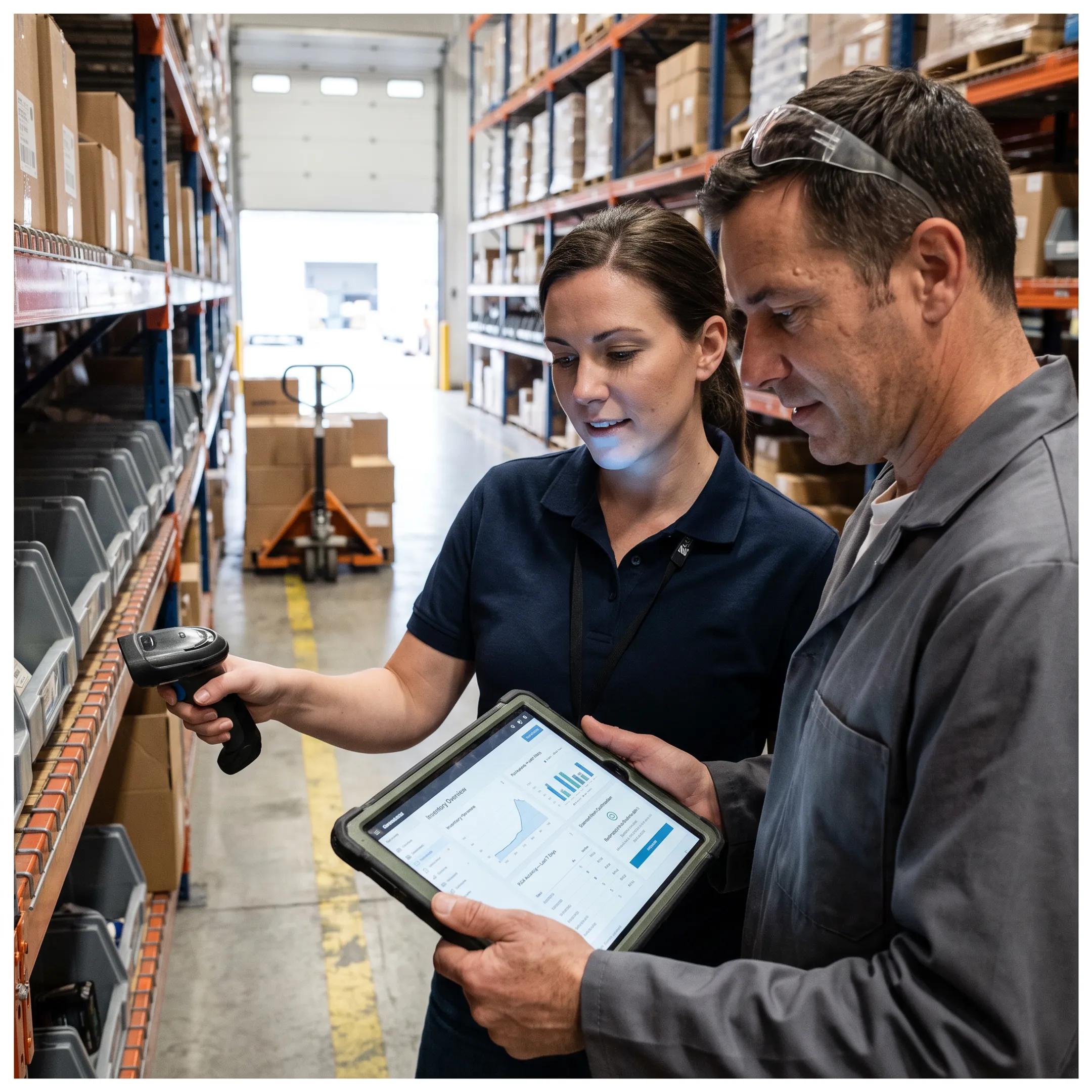 Warehouse team using connected inventory automation software