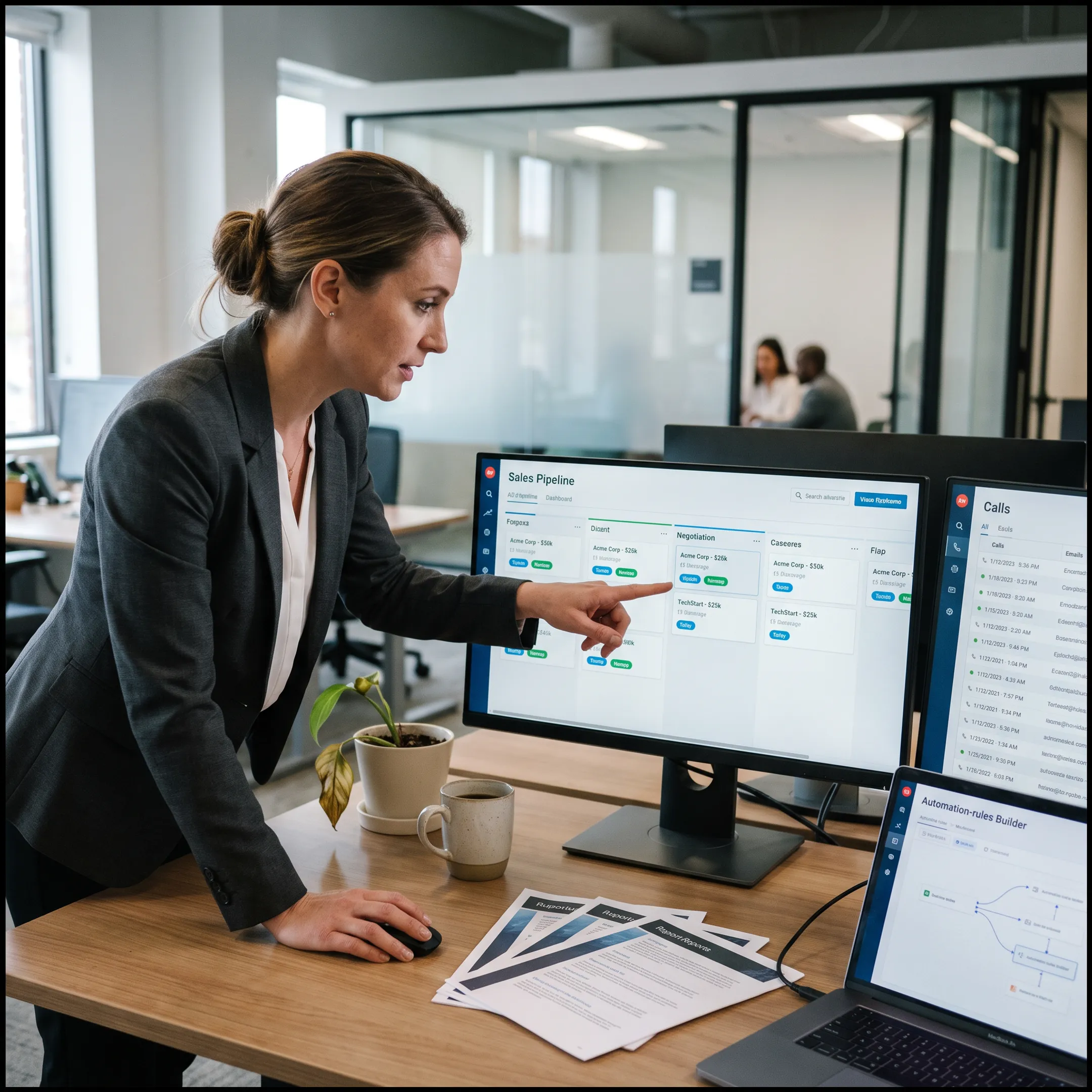 CRM workflow mapping session with connected sales and customer data