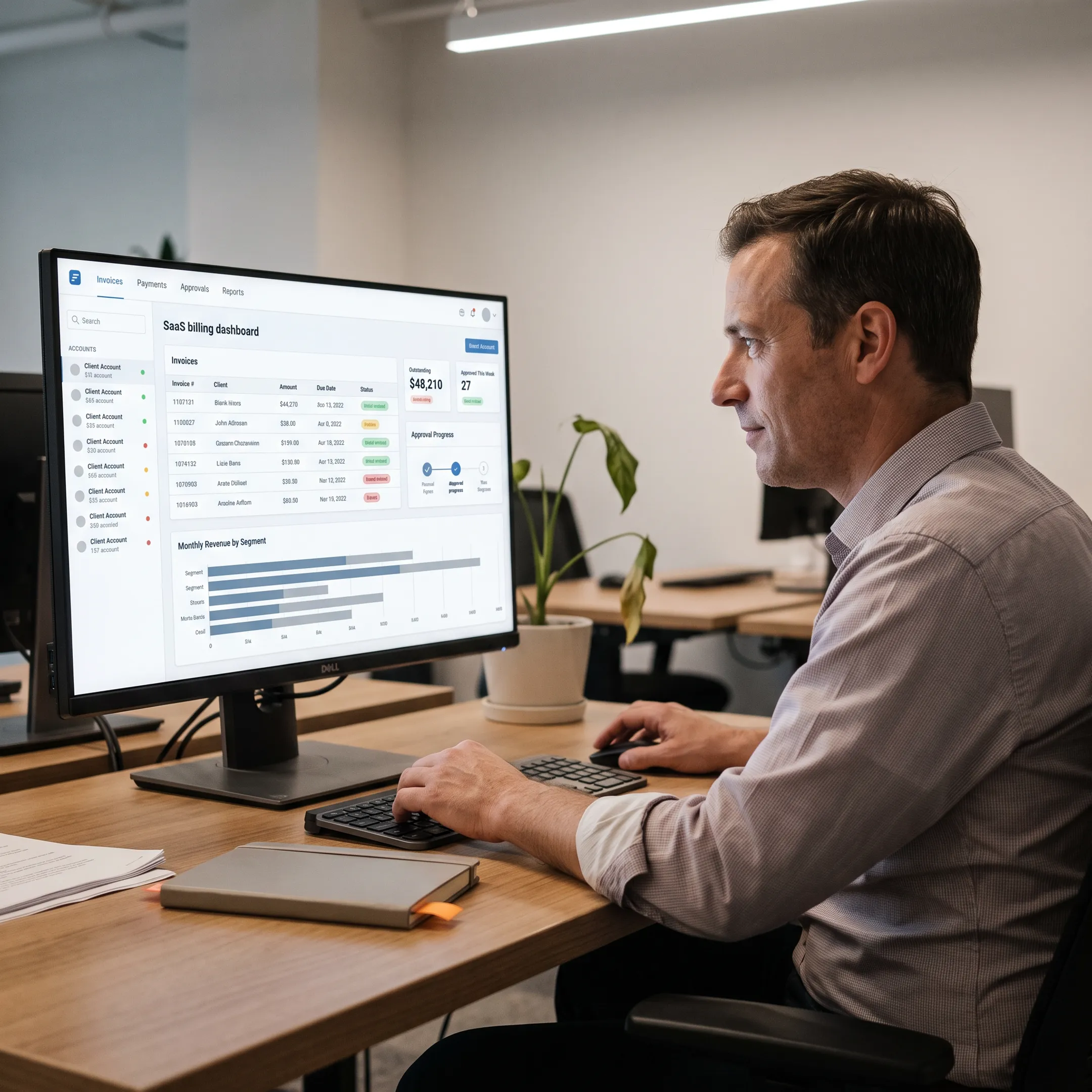 Enterprise ERP billing dashboard with invoices and financial workflow data