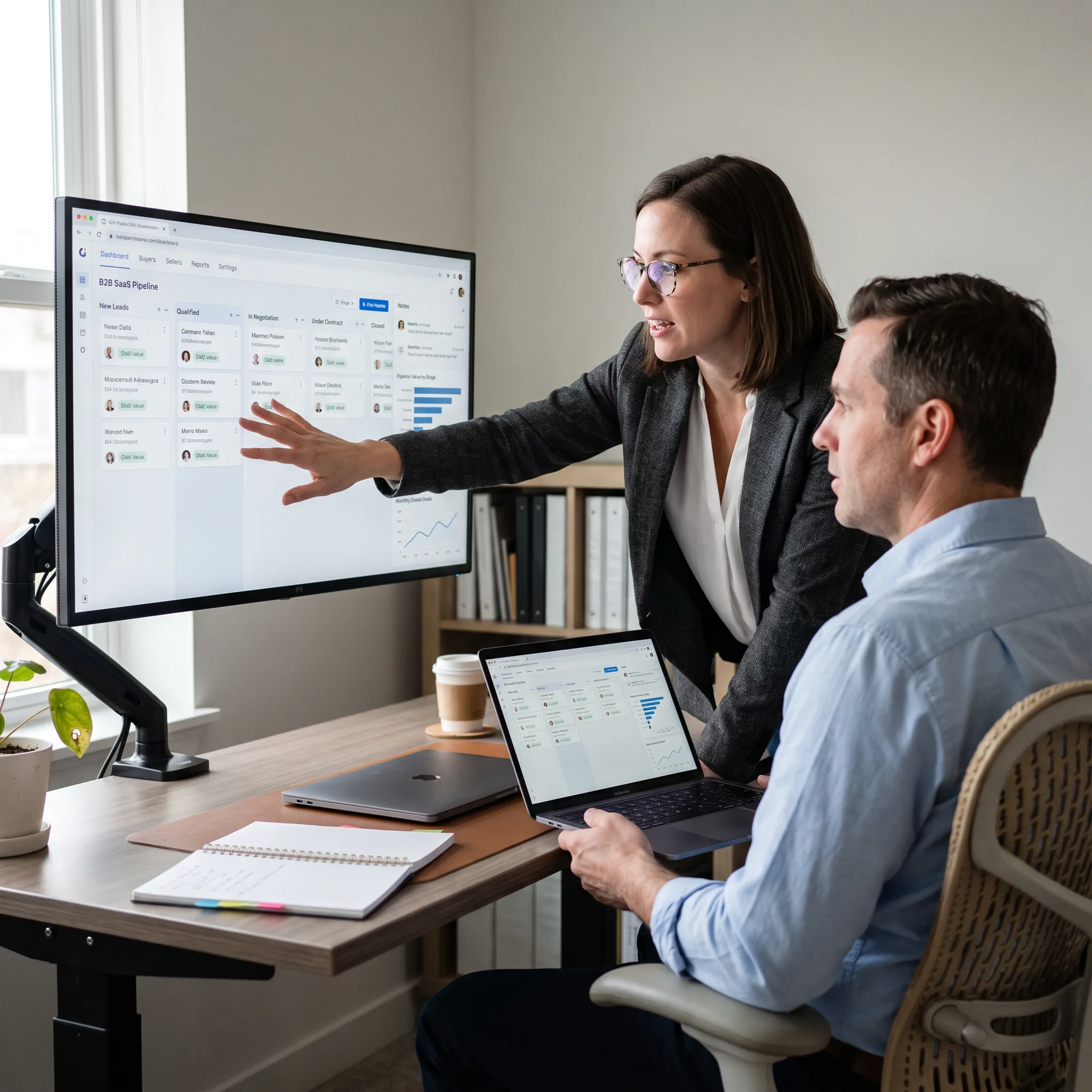 Brokerage team collaborating around CRM pipeline data
