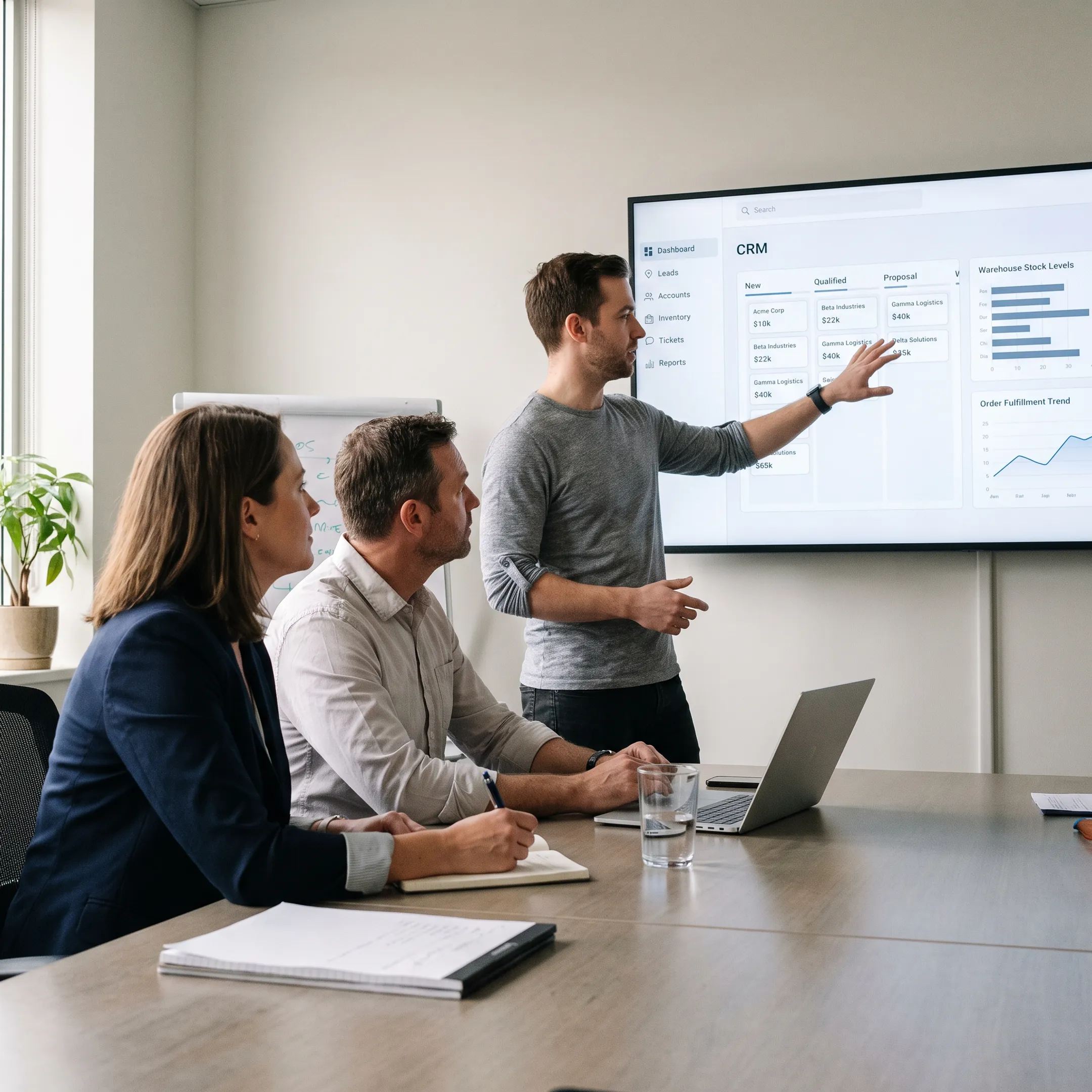 Developer presenting a custom business software dashboard