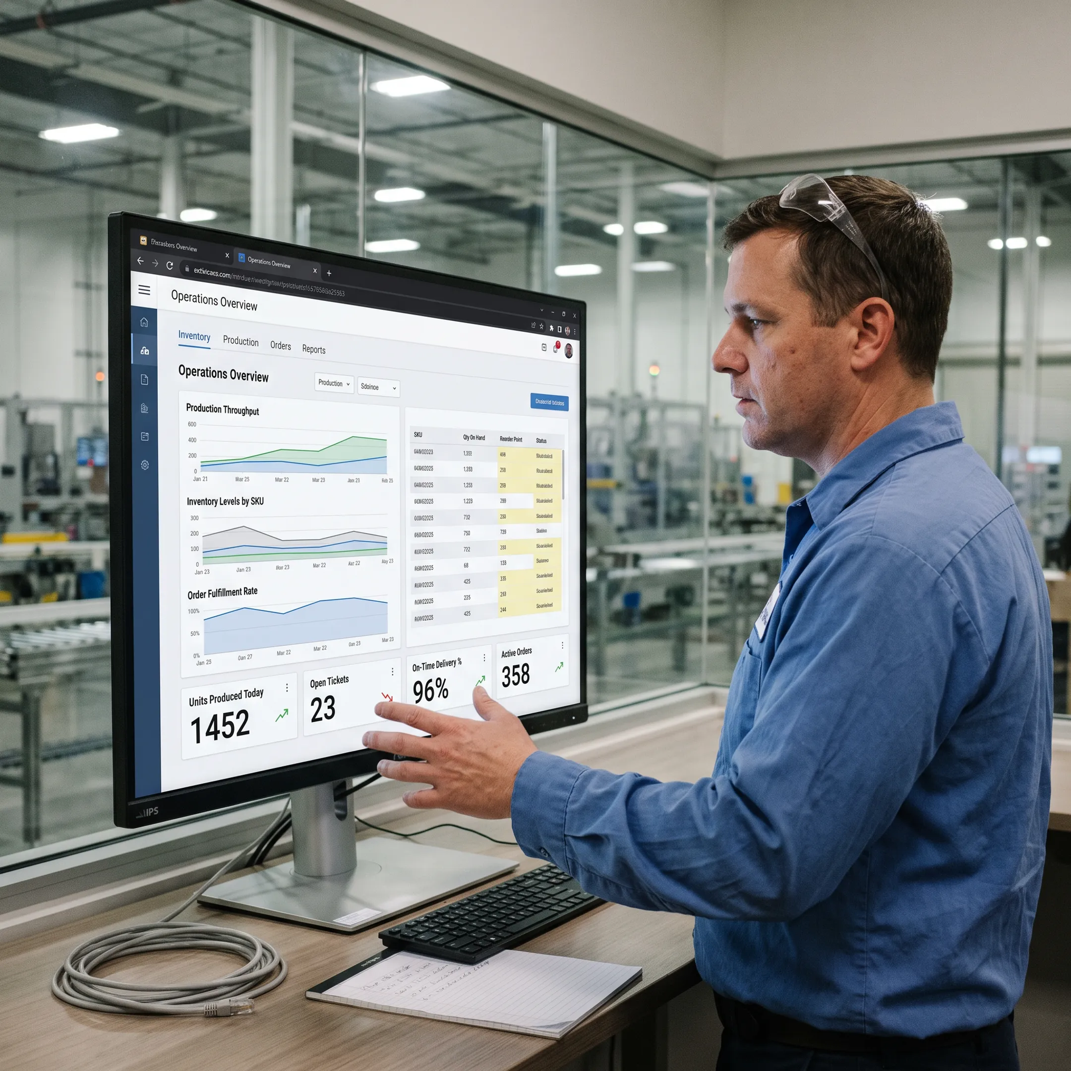 Industrial software dashboard displayed in a manufacturing operations environment