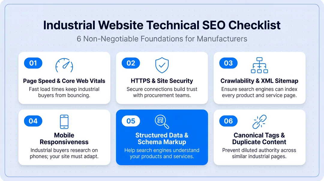 Industrial website technical SEO checklist six non-negotiable foundations for manufacturers