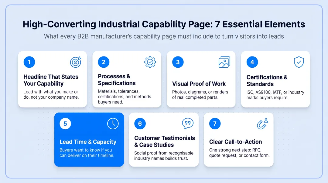 High-converting industrial capability page anatomy with seven essential elements