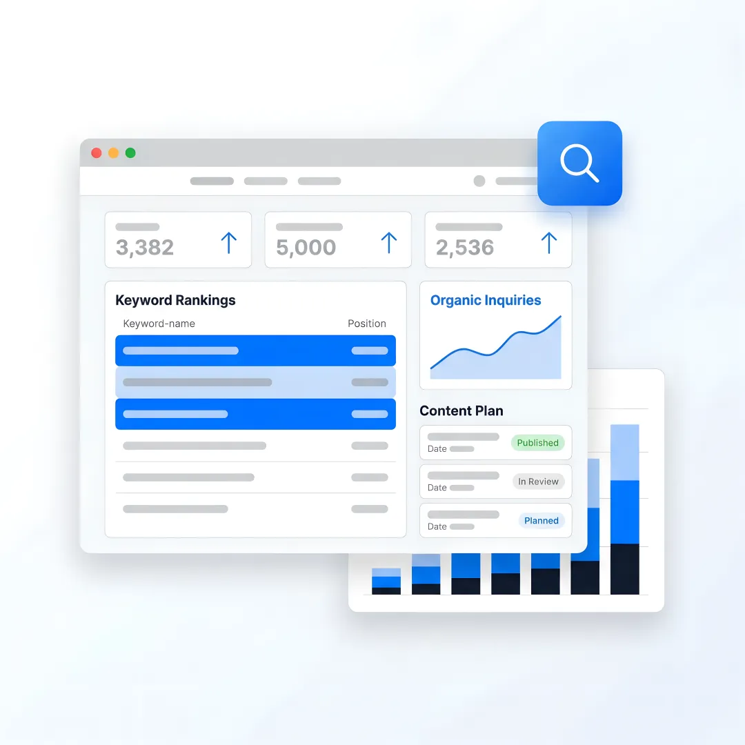 SEO strategist reviewing school admissions growth dashboard