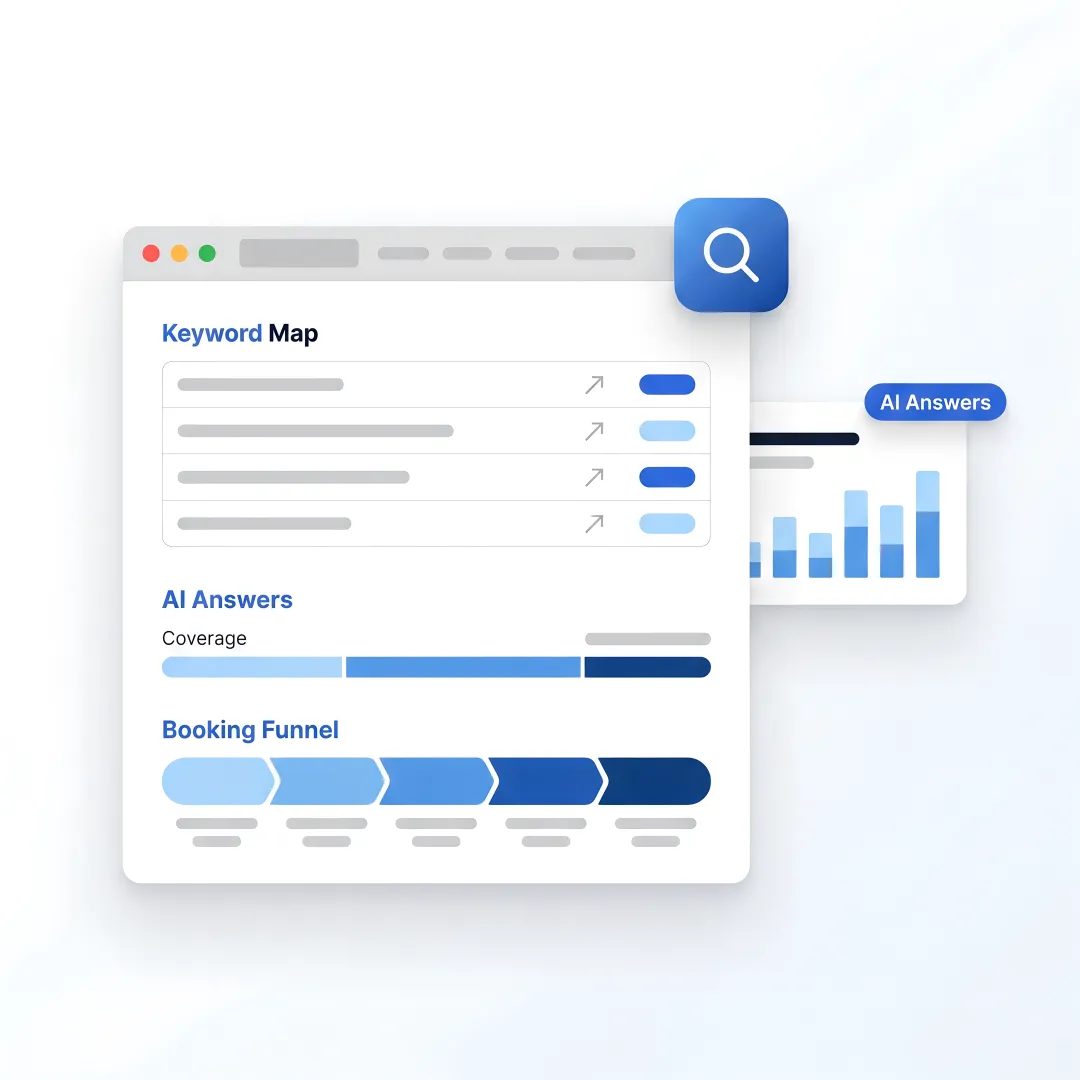 Travel SEO workflow dashboard
